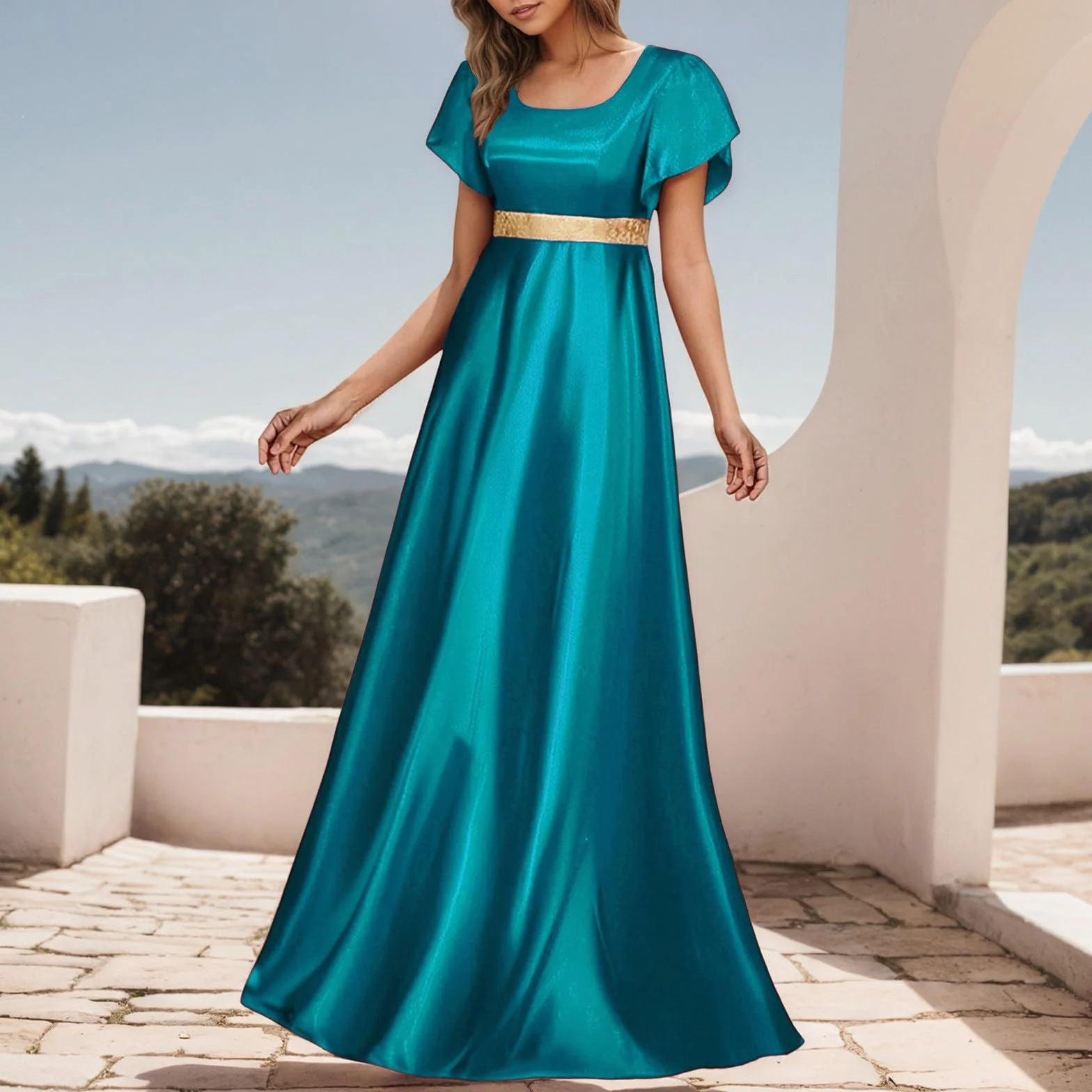 Regency Abito Raso Vintage Vittoriana Tè Party Dress per Donne