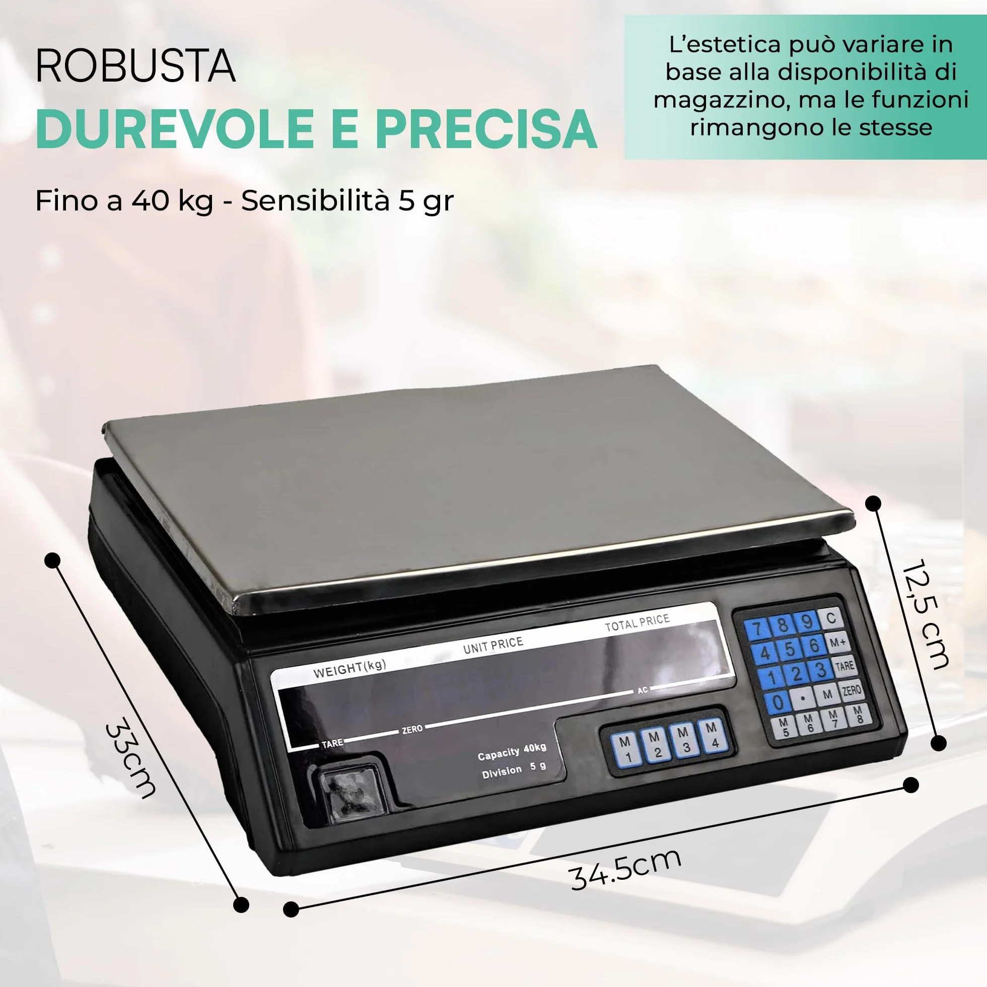 Bilancia Elettronica Digitale Professionale 5-40 Kg Acciaio Inox