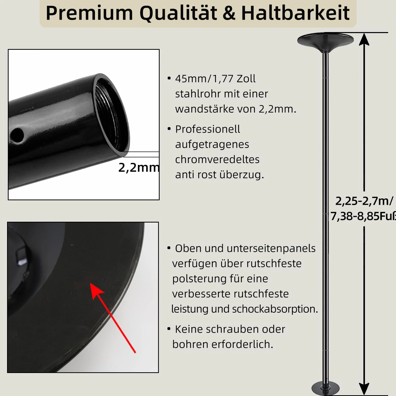 Set bastoni da ballo regolabili 45 mm 360° 200 kg nero CE