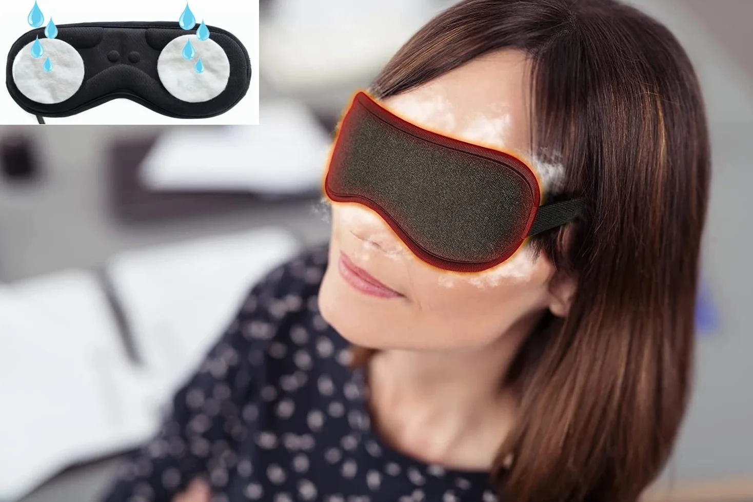 THERMRUP Maschera per occhi riscaldabile con regolazione precisa della temperatura da 40 a 50 °C, terapia rilassante a infrarossi lontani con calore umido
