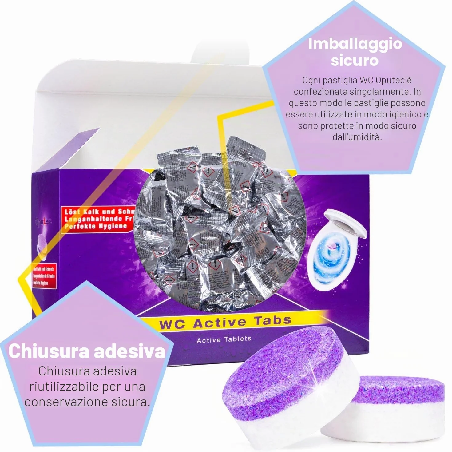 30 x pastiglie per WC, Oputec WC Active Tabs: Per la pulizia di WC, toilette e orinatoi.