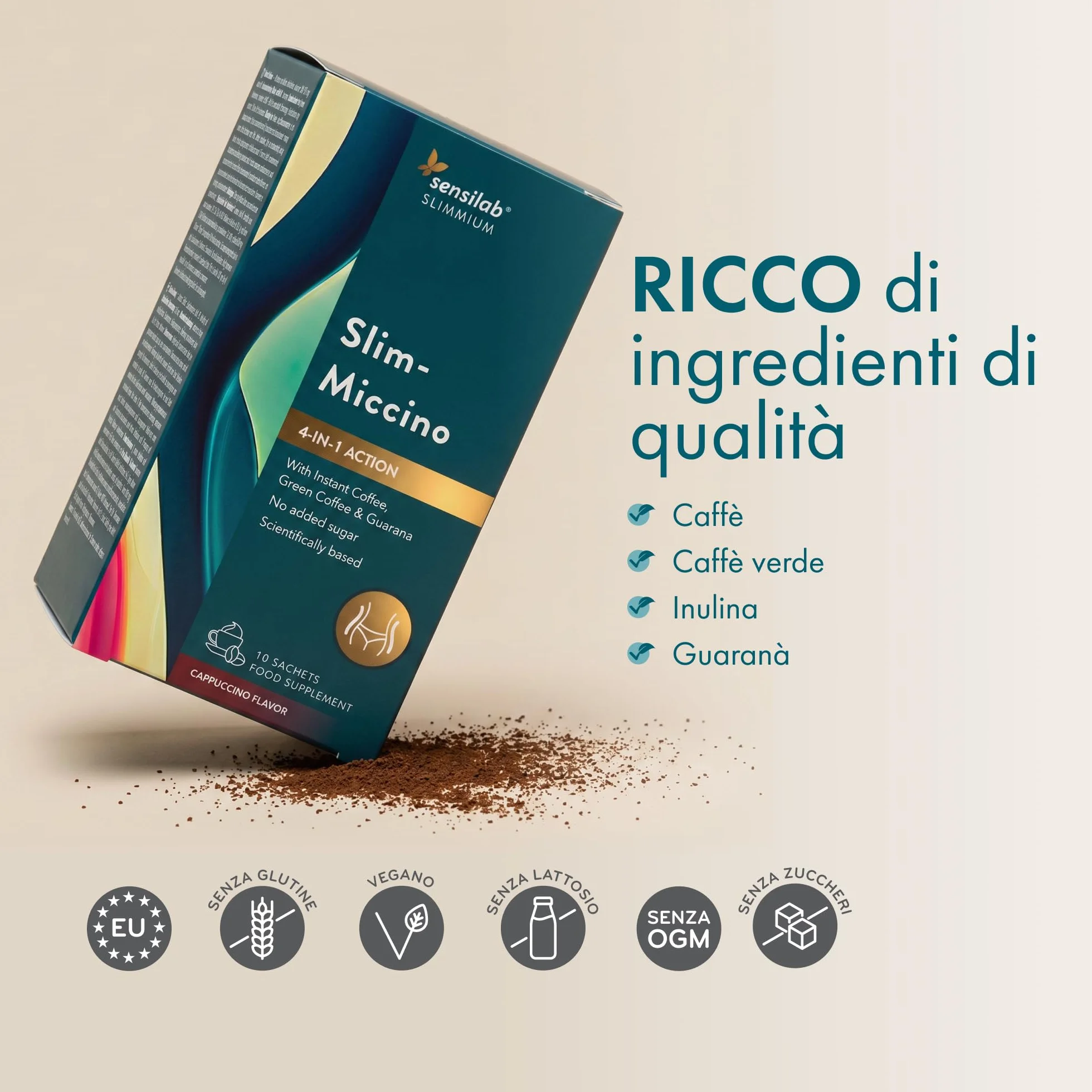 Sensilab Slimmium SlimMiccino XXL Termogenico Pre-Workout Caffè Solubile Caffè Verde con Inulina e Guaranà Bevanda alla Caffeina senza Zuccheri Aggiunti Gusto Cappuccino 30 Bustine