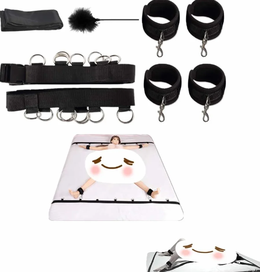 Set letto nero ritenuta in nylon aprire mani e piedi accessori