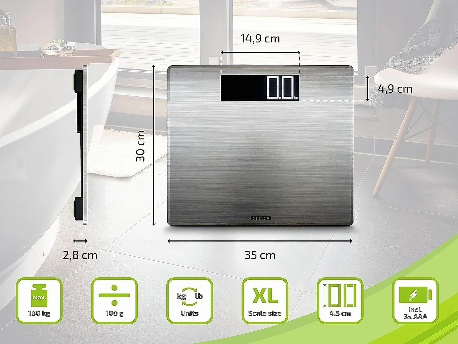 Soehnle Style Sense Safe 300 Bilancia pesapersone digitale con display LCD extra-large anti-impronte