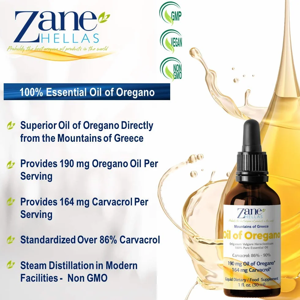 Olio di Origano Zane 190 mg 164 mg Carvacrolo 86-90% 4 Gocce Greco Non Diluito