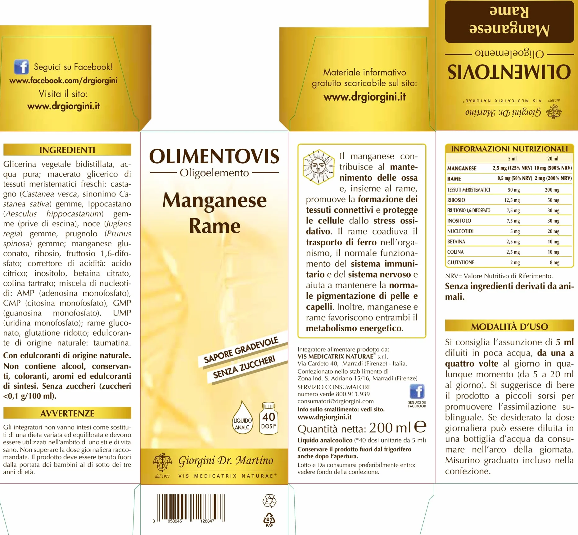 MANGANESE RAME Olimentovis Liquido analcoolico - 200 ml