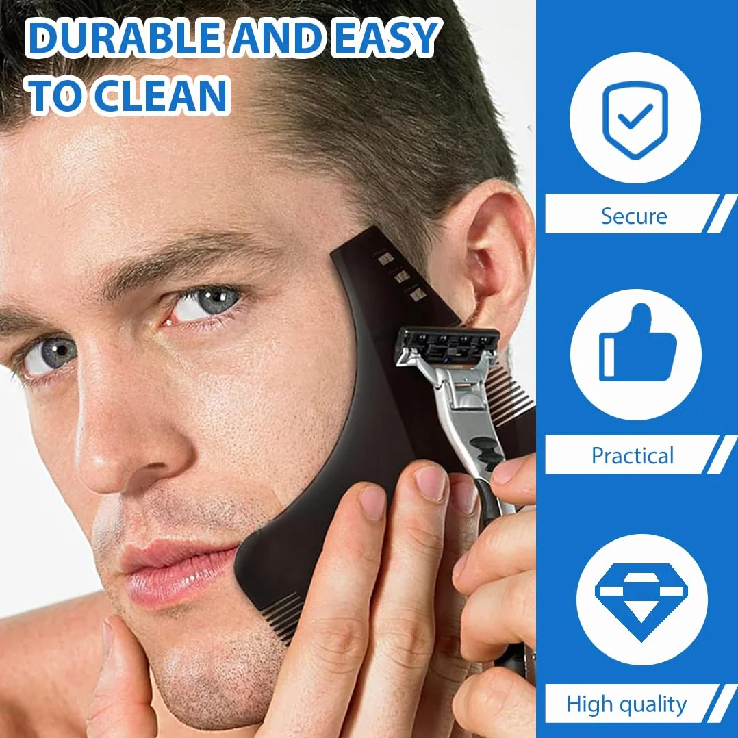 Set di Accessori per Barba:2 Pezzi Stencil Pettine per Barba Uomo+Con 1 Pezzo di Stoffa Bianca,Spazzola da Barba,Regalo da Uomo per il Parrucchiere(Nero)