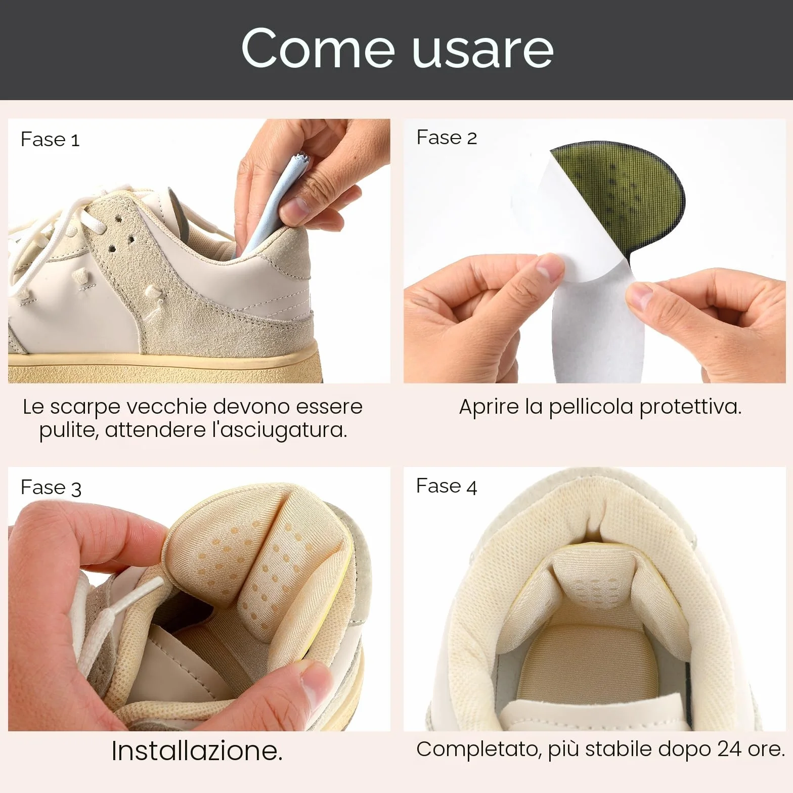 Cuscinetti Antiscivolo per Tallone Autoadesivi per Scarpe e Stivali - Confezione da 4