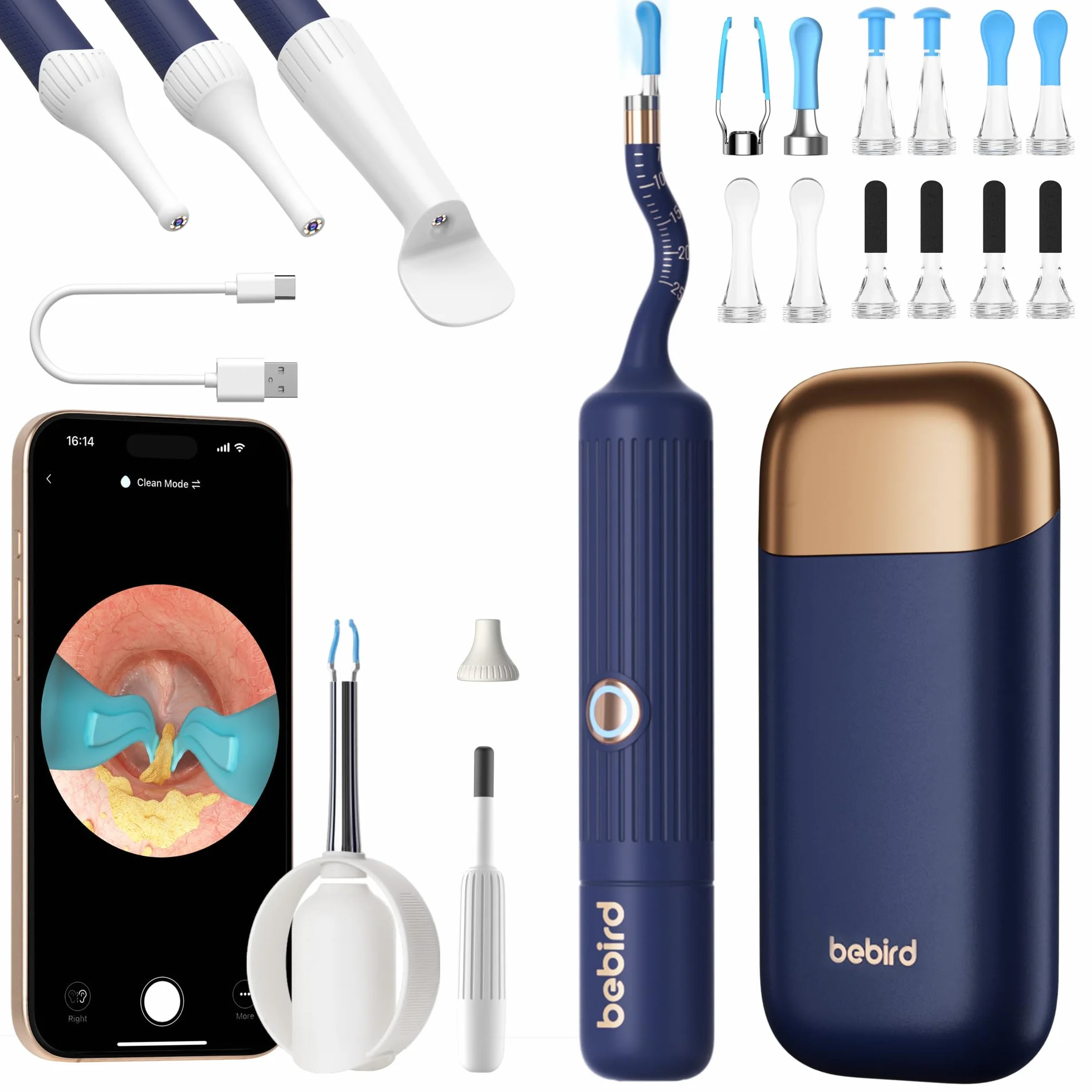 BebirdPro - Estrattore di cerume Earsight Plus, 1920P, HD regolabile, con fotocamera, otoscopio con luce, pulitore per le orecchie con scatola portatile per adulti, bambini, iOS, Android