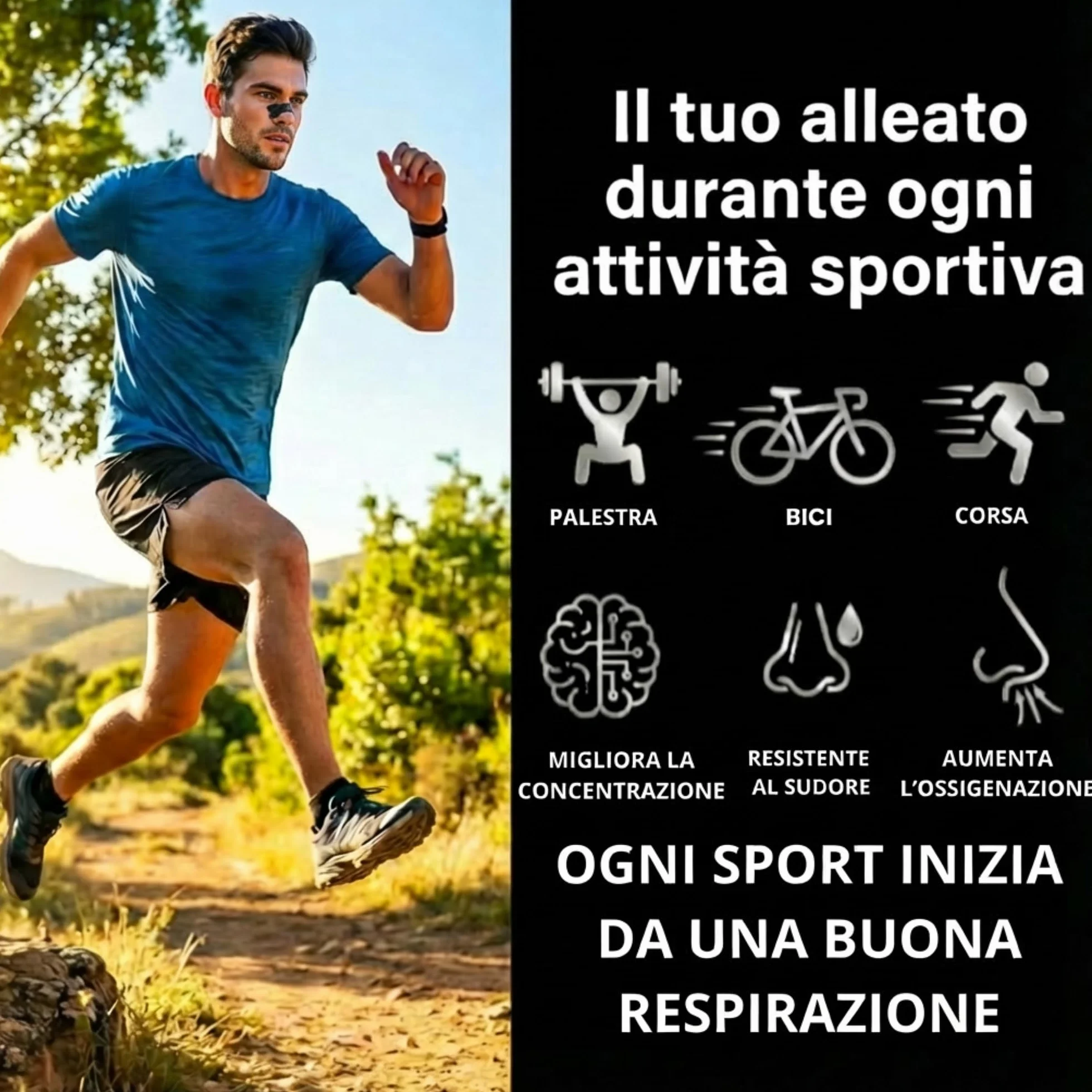 Cerotti Nasali Anti Russamento 30 Pezzi, Sport Respira Bene, Dimensioni Universali, Nero
