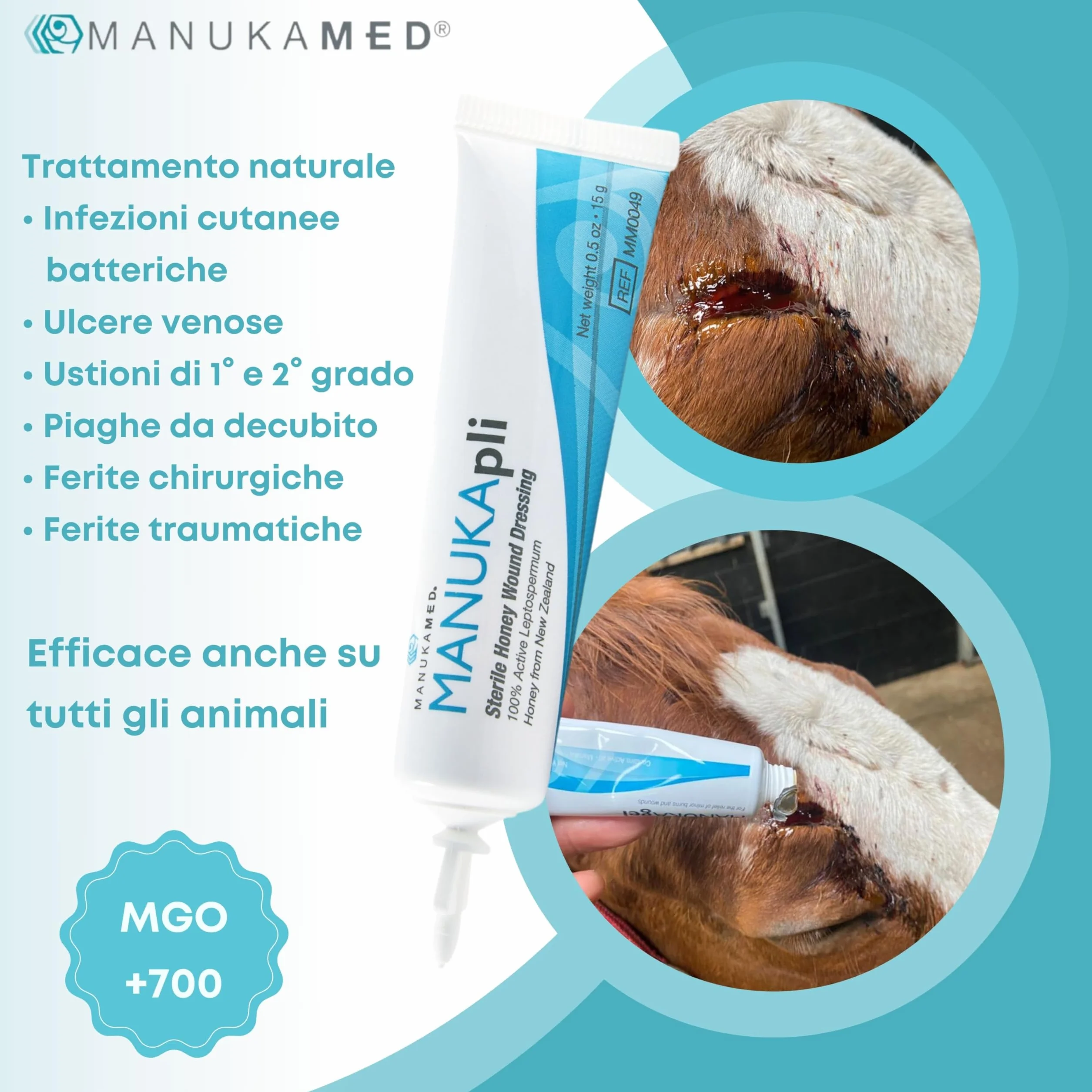 ManukaMed MANUKA, qualità medica, cura delle ferite e della pelle, miele di Manuka bioattivo al 100%, unguento per le ferite e la guarigione, STERILE MGO 560+/2x15 g