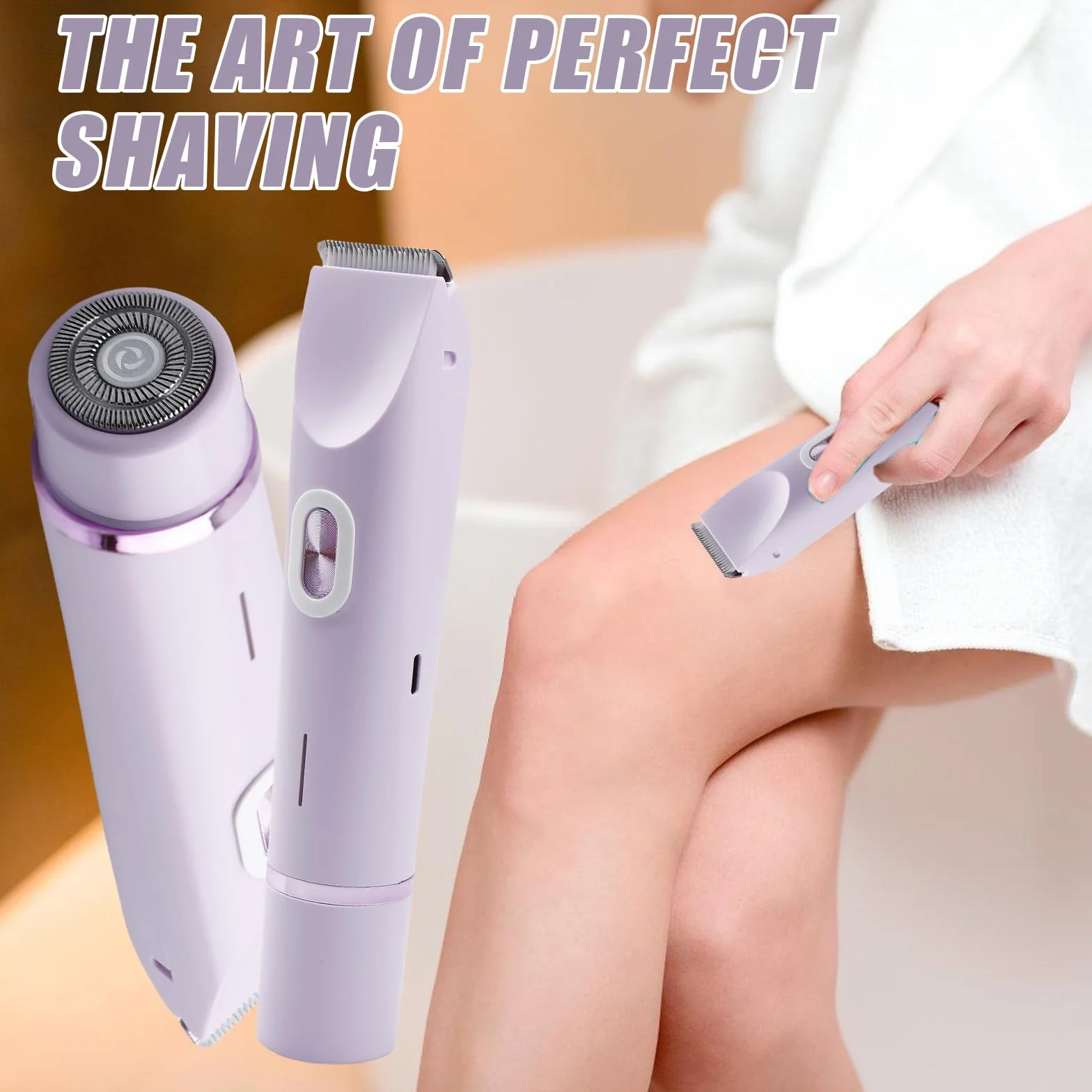 Rasoio elettrico da donna 2 in 1: rasoio intimo a doppia testa per donne, bikini trimmer, impermeabile bagnato e asciutto per viso, corpo, gamba, bikini, viola
