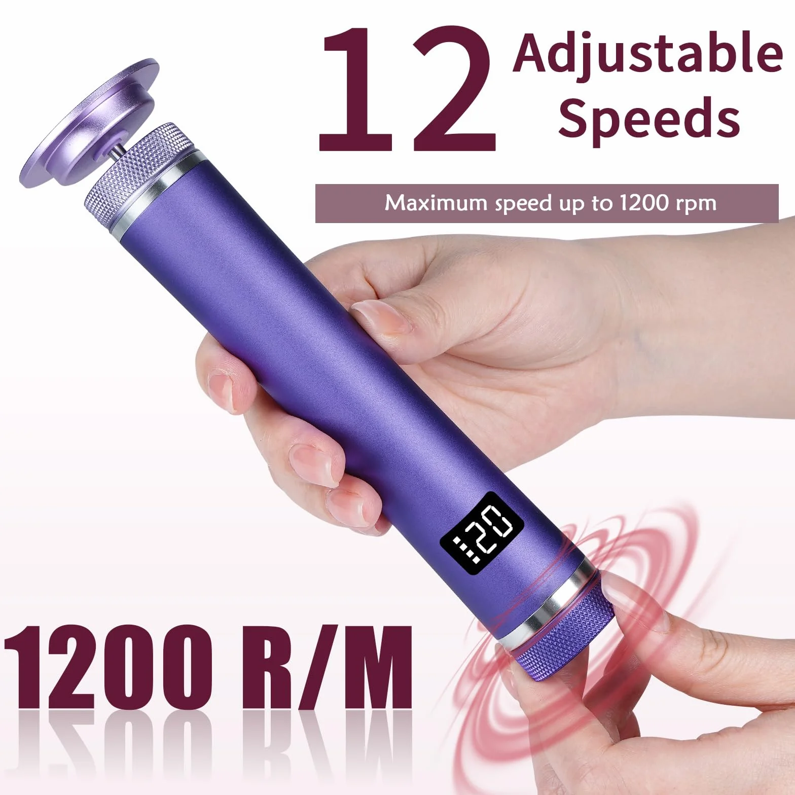 Levigatrice per unghie elettrica 2 in 1, rimozione calli ricaricabile, velocità regolabile 12 livelli, viola