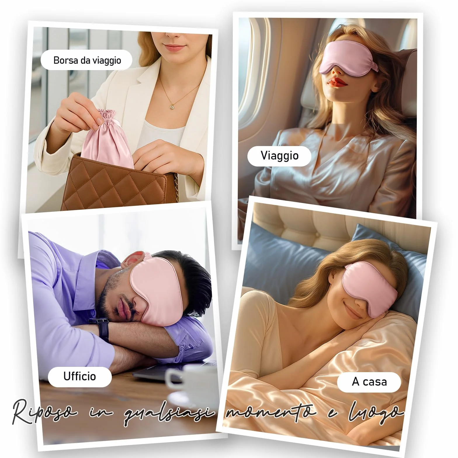 Umisleep 100% pura seta maschera, 22 momme 6A, morbida e liscia, traspirante, per donne e uomini, migliore tenuta della luce, con custodia da viaggio, Maschera per gli occhi regolabile (Rosa)