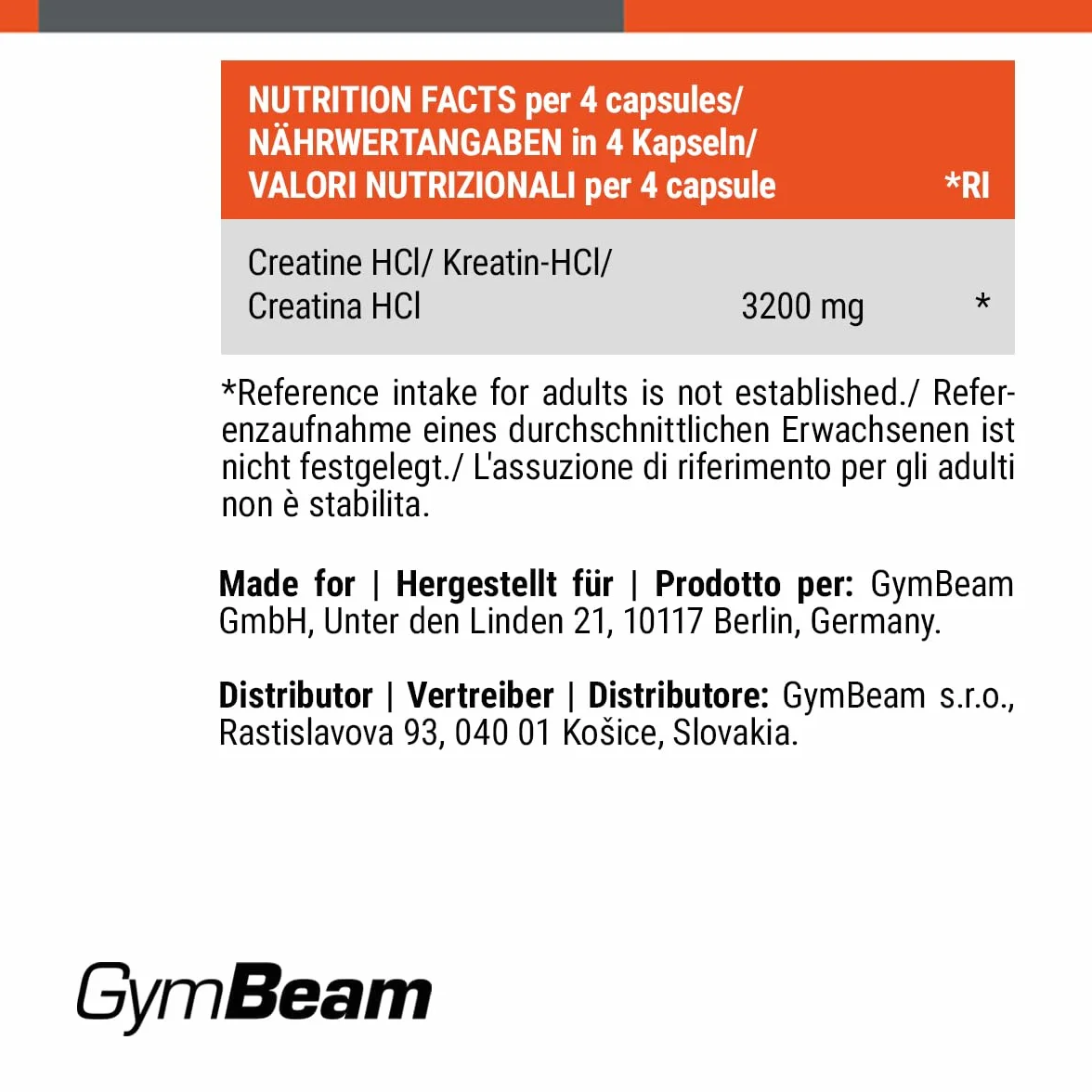 GymBeam Creatina Capsule HCL, Creatina Cloridrato, Eccellente Praticitá, Aumenta Le Prestazioni Fisiche, Adatta per Atleti di Forza e Resistenza, Migliora Prestazioni Sportive, Formato in Capsula
