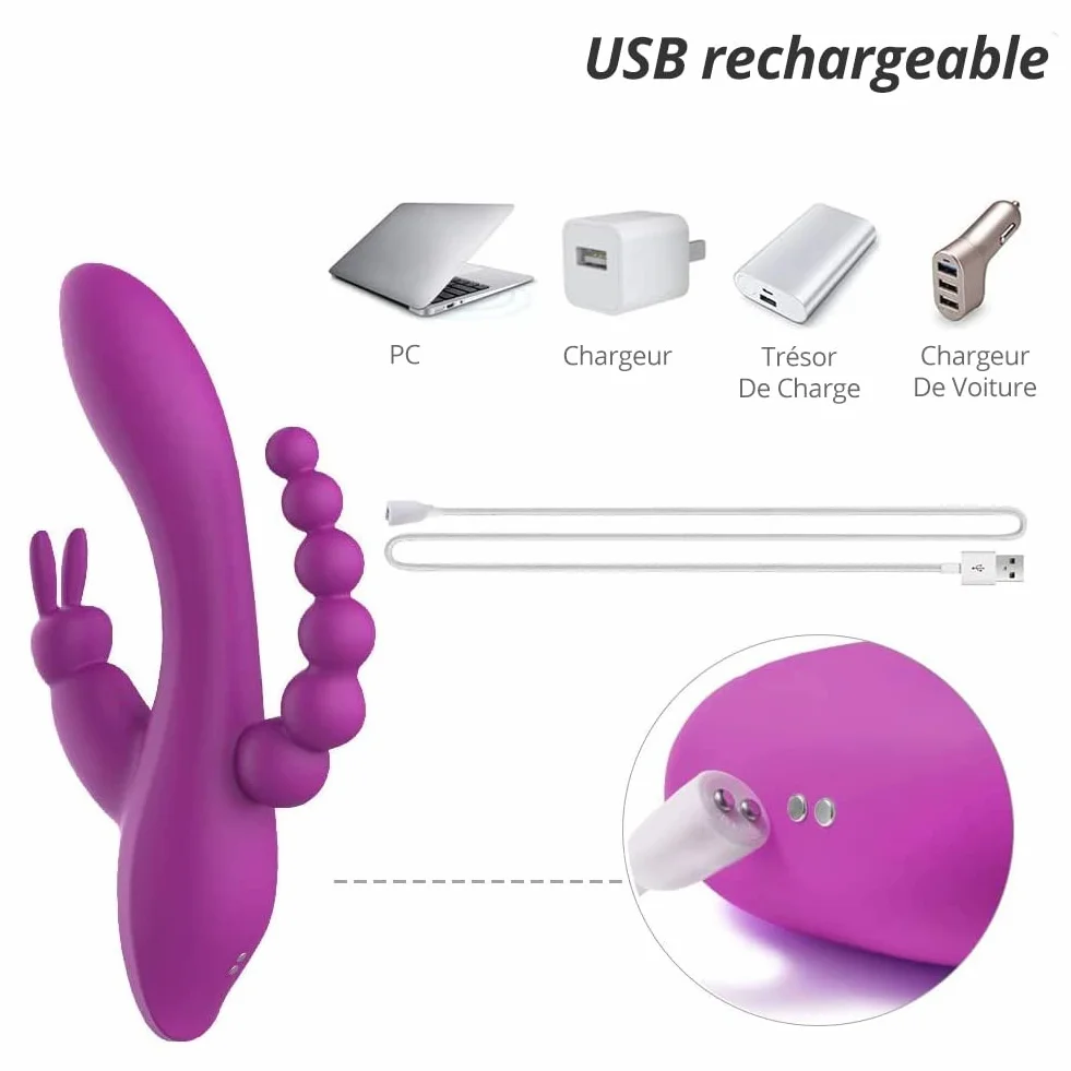 SXOVO 3 in 1 Rabbit Vibrator Stimolatore Anale Clitorideo G-Spot Ricaricabile con 7 Modalità di Vibrazione, Giocattolo Sessuale Impermeabile in Silicone per Donne e Coppie (Viola)