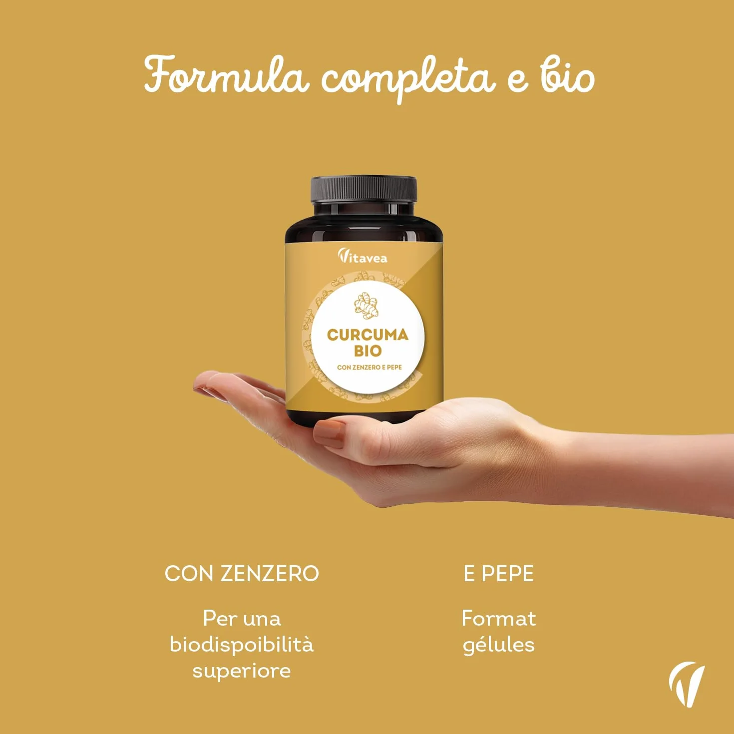 Curcuma Bio 2000 mg con Zenzero e Pepe Nero 120 Capsule Vegane Integratore di Curcumina Antiossidante Naturale Articolazioni Digestione Fegato Vitavea