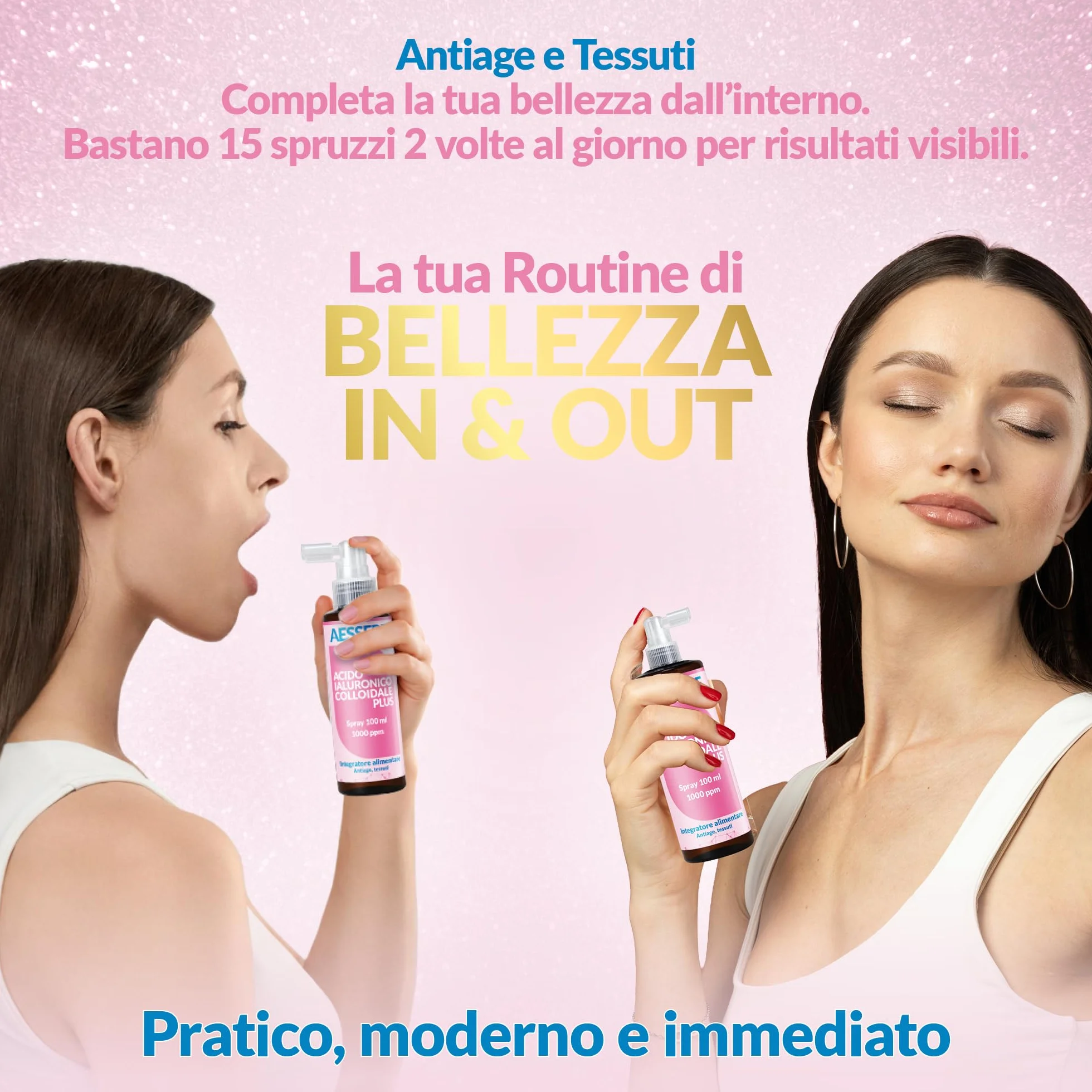 Acido Ialuronico Colloidale Spray 100ml Integratore Pelle Viso Idratazione Profonda Made in Italy
