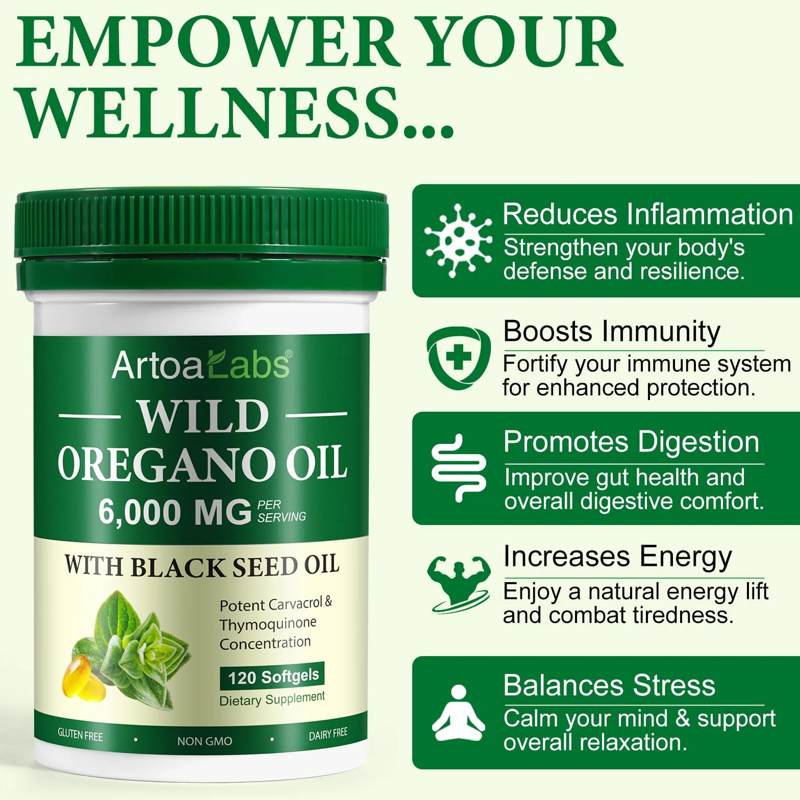 Capsule Olio di Origano 6000 mg con Olio di Semi Neri 200 mg e Carvacrolo 165 mg