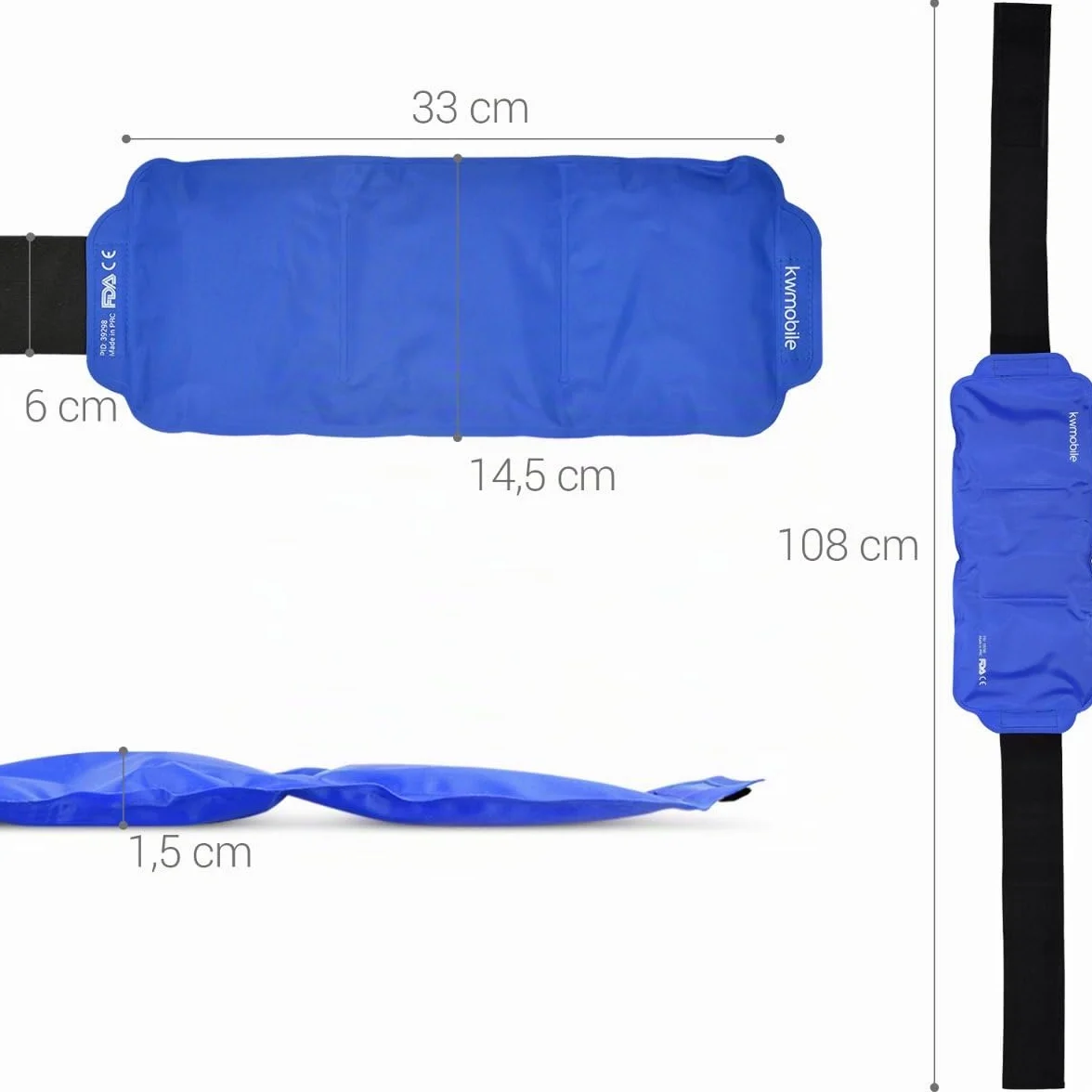 kwmobile Cuscinetto Termico Gel Caldo Freddo Cintura Fascia Elastica Schiena Addome