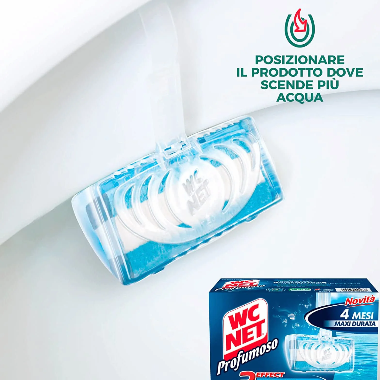 Wc Net - Tavoletta Profumoso 3 Effect, Detergente Igienizzante Solido per WC, Fragranza Ocean Fresh, 4 Pezzi x 4 Confezioni