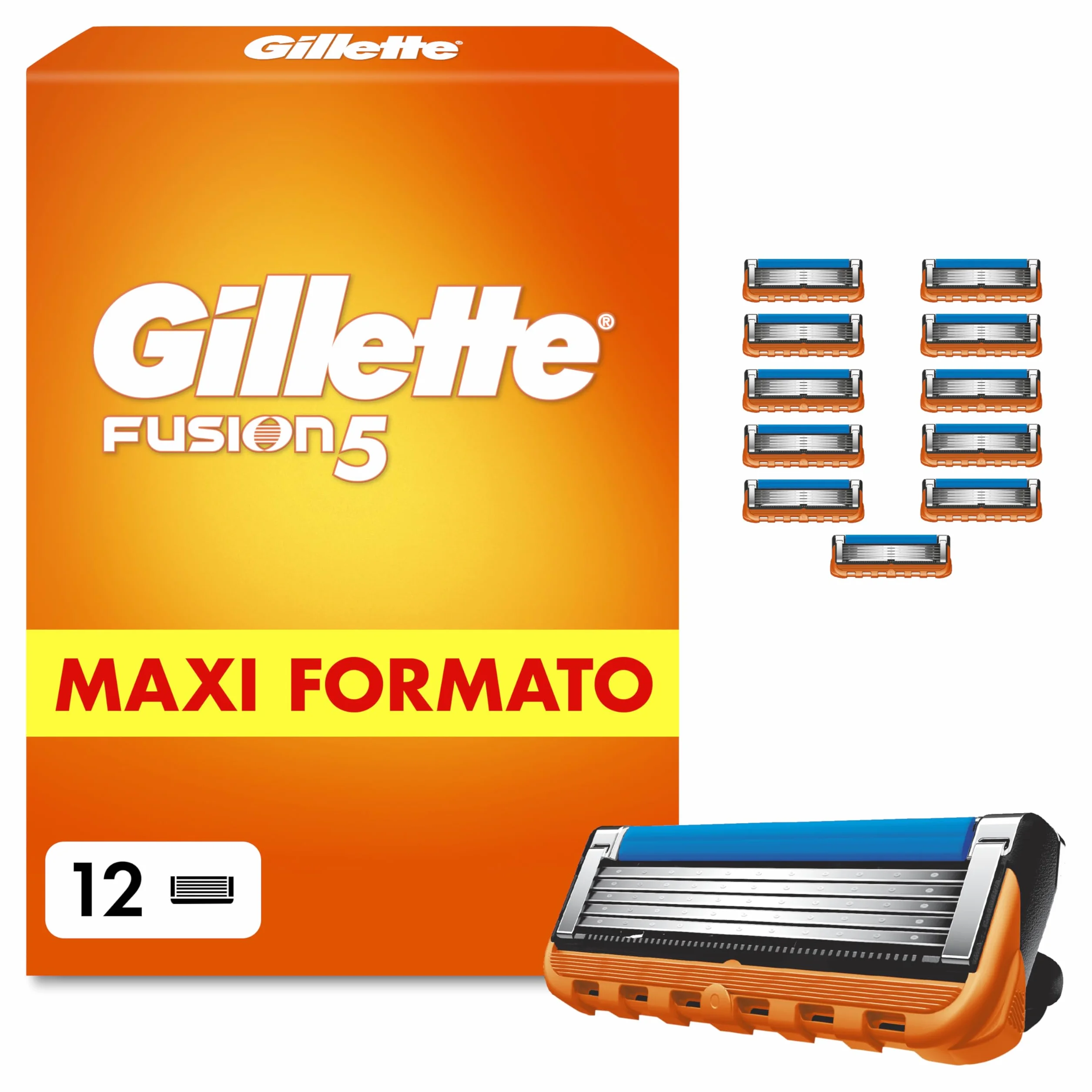 Gillette Fusion5 12 Lamette di Ricambio per Rasoio, con Striscia Lubrificante per una Scorrevolezza Fluida e 5 Lame per una Rasatura Profonda e Duratura, Lamette Rasoio Barba Gillette