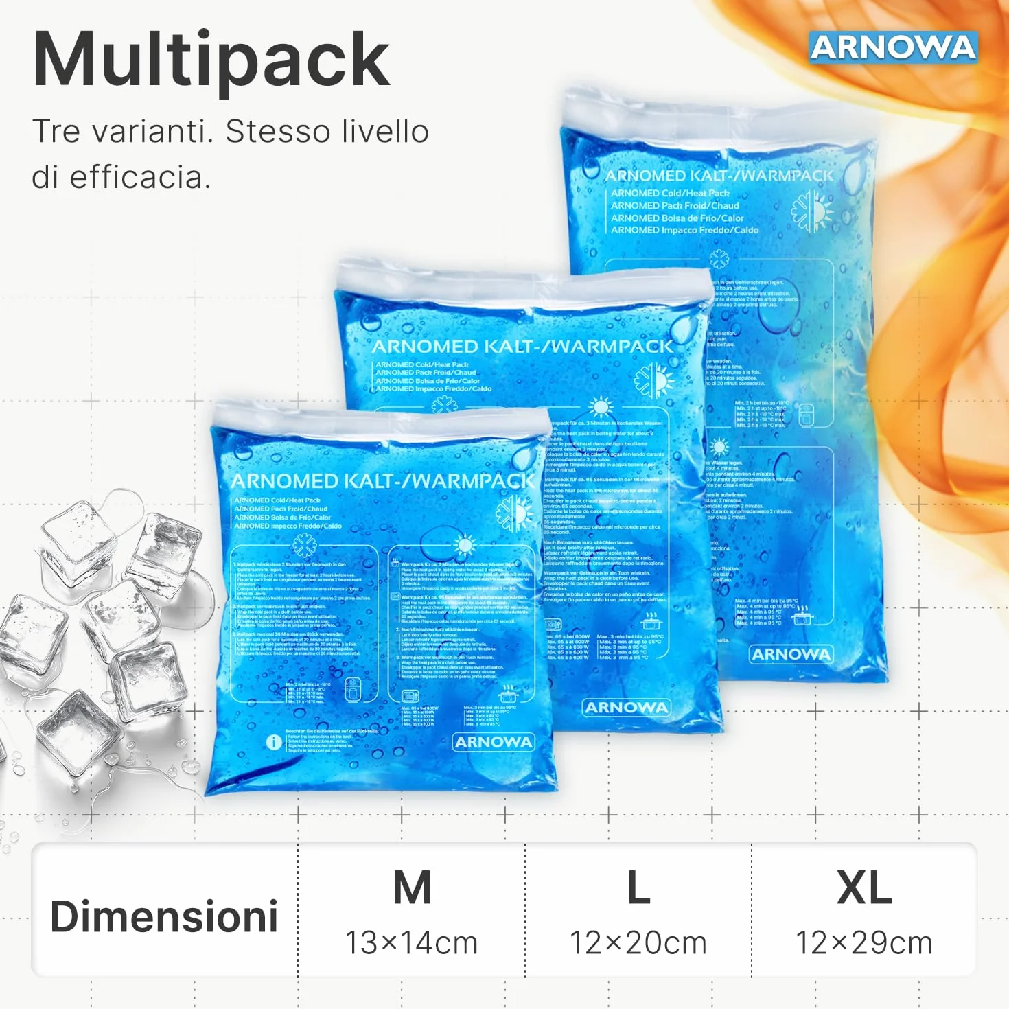 ARNOMED® Cuscinetti di gel di raffreddamento riutilizzabili, 2 pezzi taglie M, L e XL