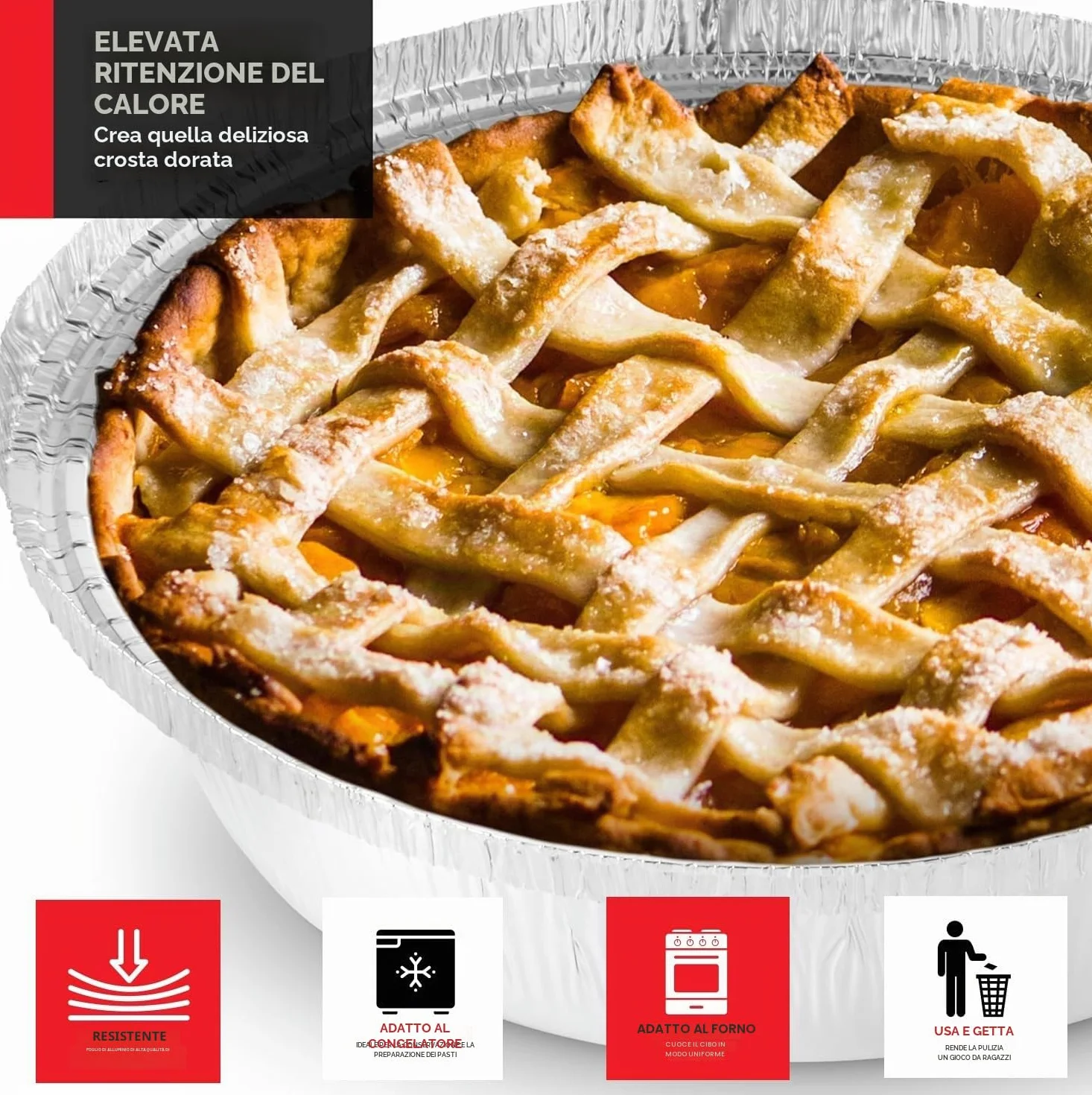 Fogli di Alluminio Vassoi Rotondi 18cm 100 Pezzi 720ml per Forno