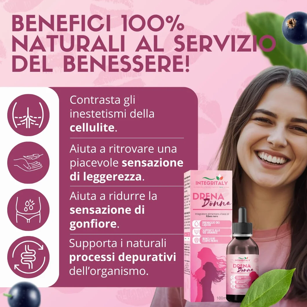 Ribes Nigrum Nero Diuretico Drenate Antiallergico Gocce 100 ML Ritenzione Idrica Allergie Salute Vie Urinarie Respiratorie Made in Italy