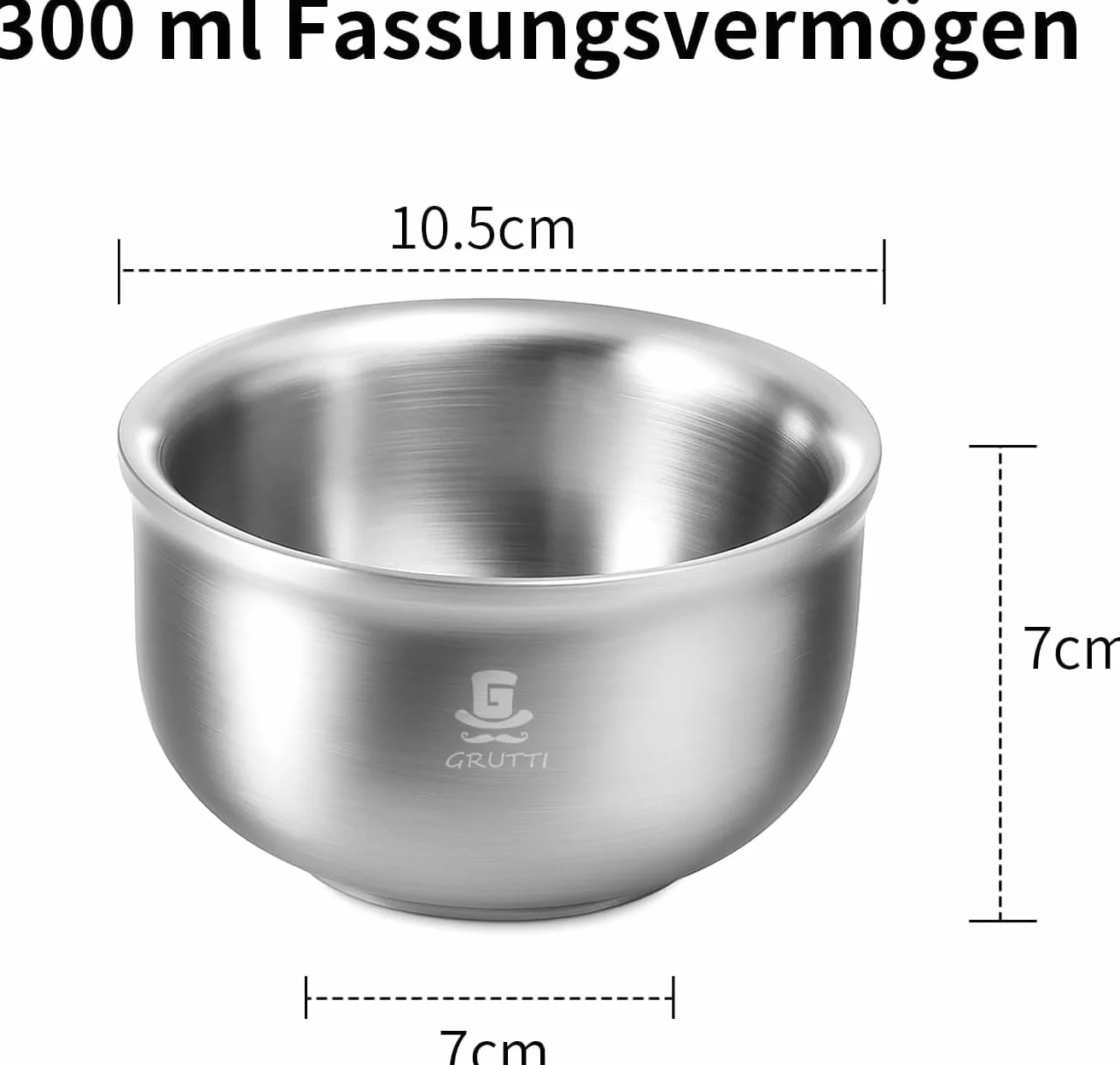 GRUTTI Ciotola da barba in acciaio inox per uomini durevole Shaving Bowl con ampia apertura resistente al calore e sicuro per sapone da barba e cura della (10.5cm)