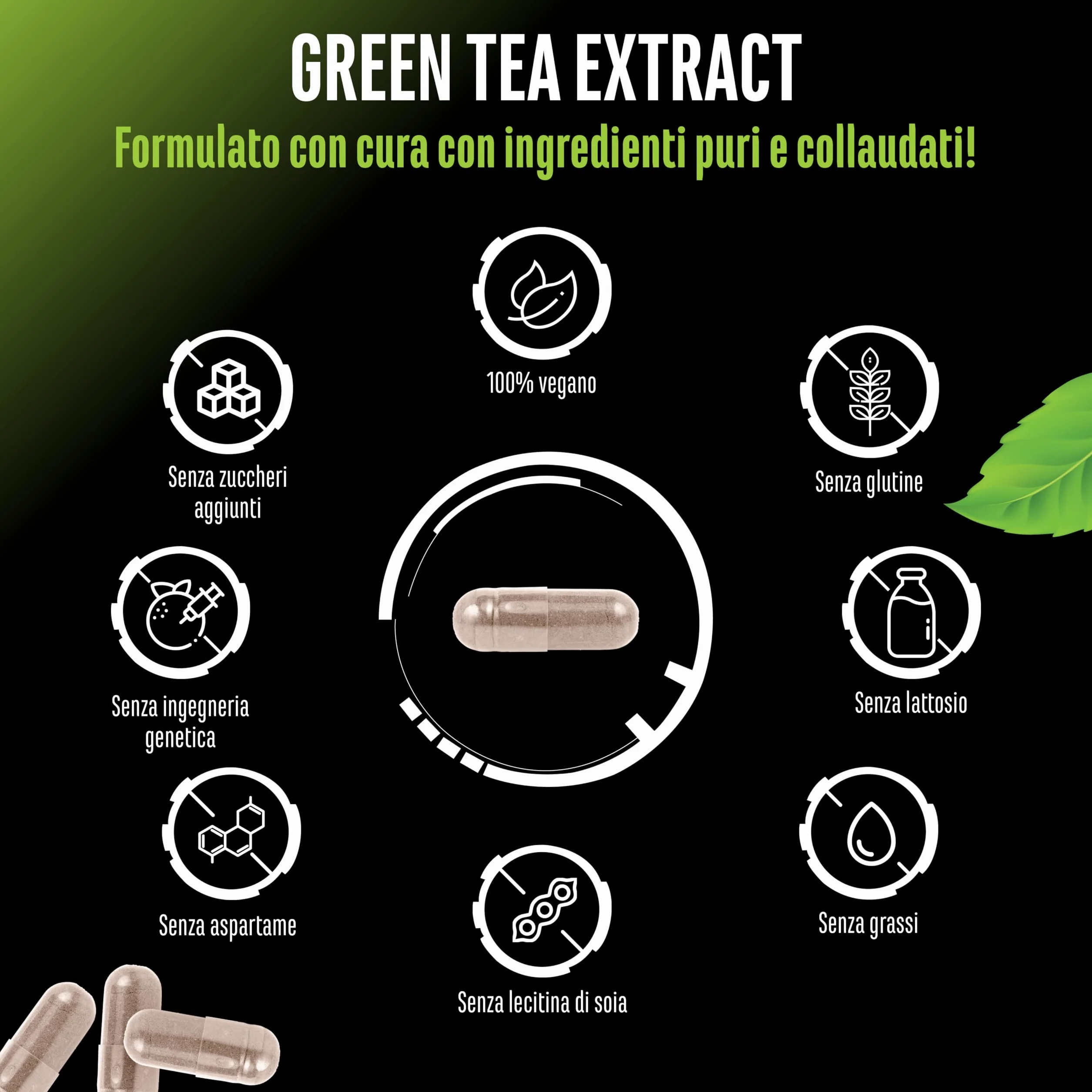 Estratto di tè verde - 180 capsule - Dosaggio extra elevato con 750 mg di estratto di tè verde per capsula - 95% di polifenoli e 45% di EGCG - Senza additivi superflui - Vegano