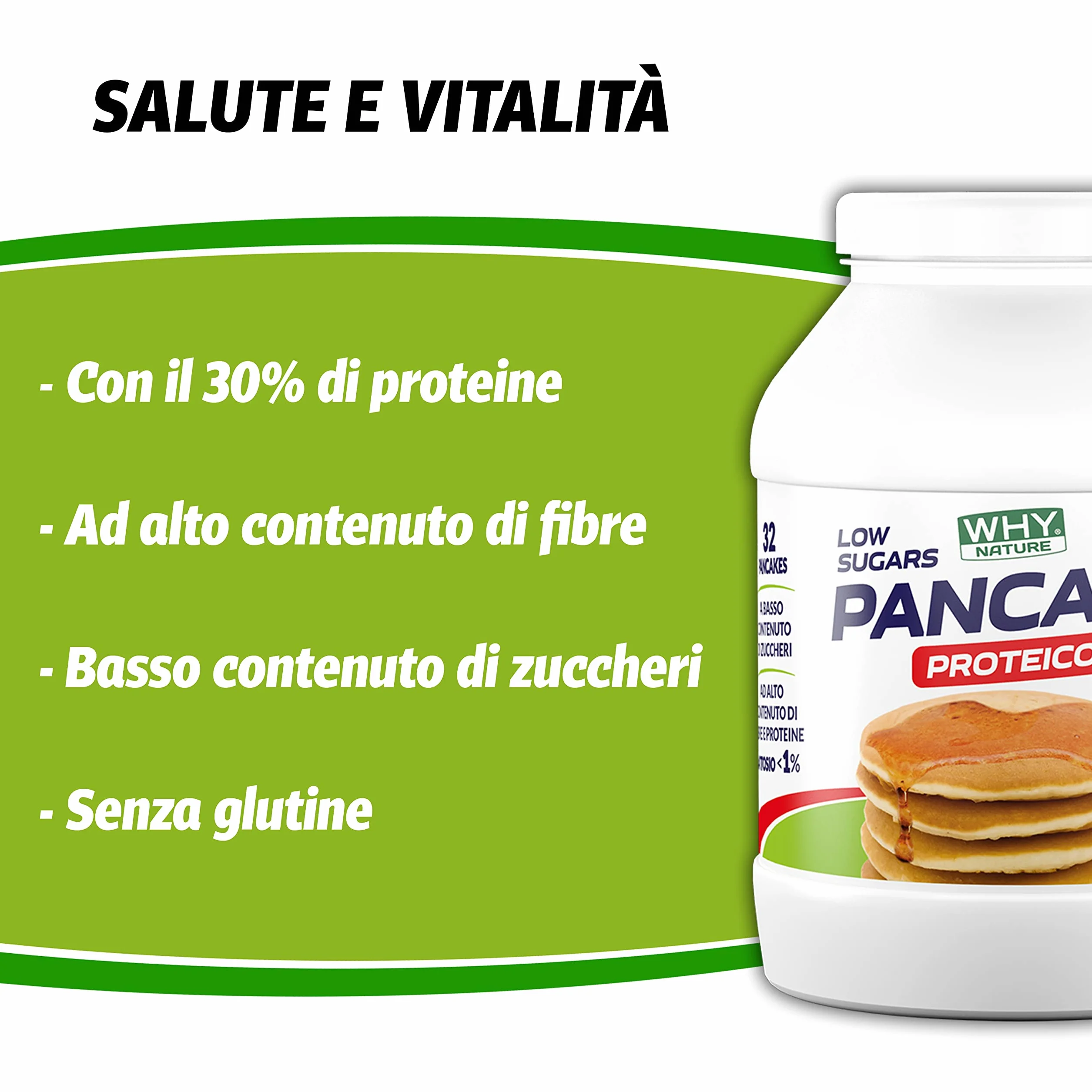 WHY NATURE LOW SUGAR PANCAKE PROTEICO - Pancake Proteici - Preparato Per Pancake Con Farina Di Fiocchi Di Avena - Gusto Cookies - 800 gr