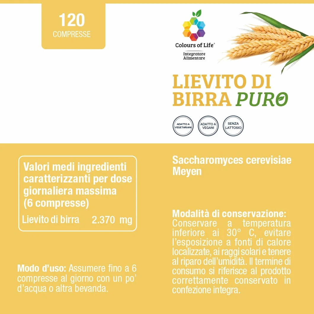 Colours of Life Lievito di Birra Puro Integratore 120 compresse Vegano