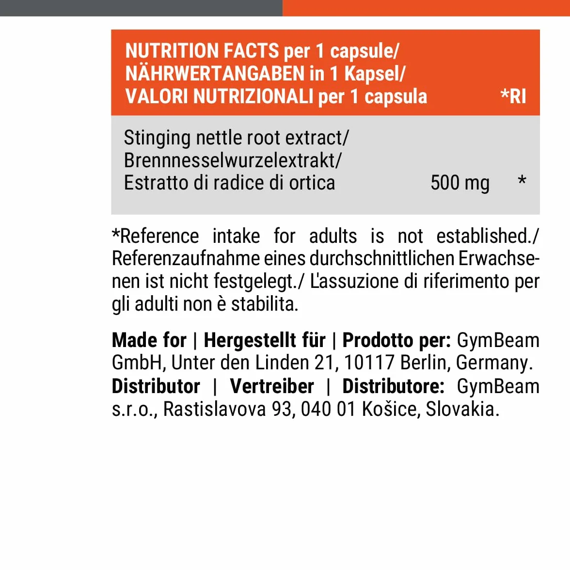 GymBeam Estratto di Radice di Ortica 90 cps 500 mg 10:1 Supporto Salute Muscolo-Scheletrica Cardiovascolare