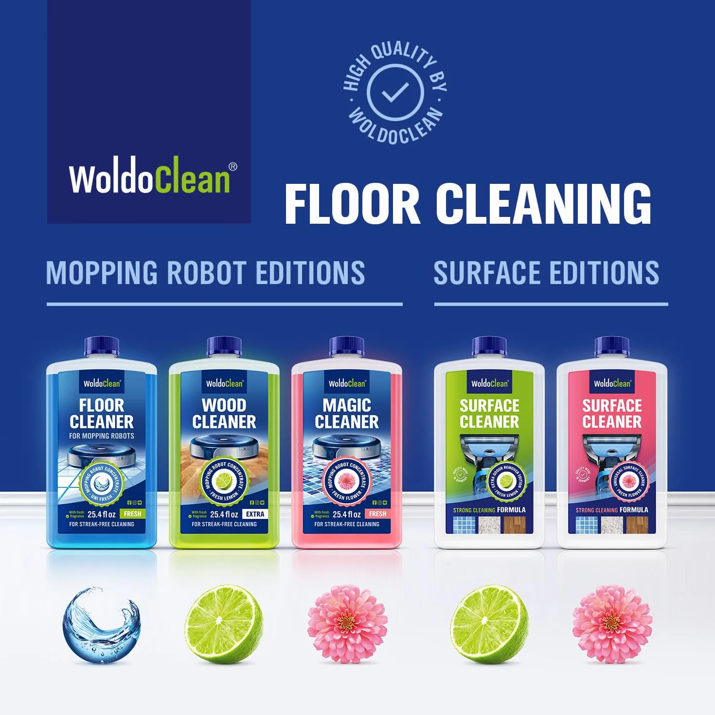 WoldoClean Detergente per Robot Lavapavimenti 750ml - Pulitore Concentrato Agrumi per Parquet e Laminato