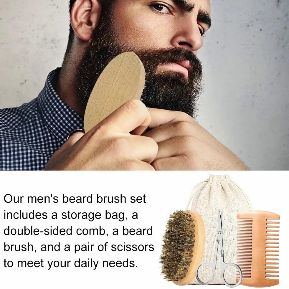 Cerioll Spazzola Da Barba Con Setole, Spazzola Da Barba Con Setole Di Cinghiale, Spazzola Per Barba Uomo, Pettine Da Barba E Set Di Spazzola Per Uomo, Con Pettine Per Barba, Forbici Da Barba