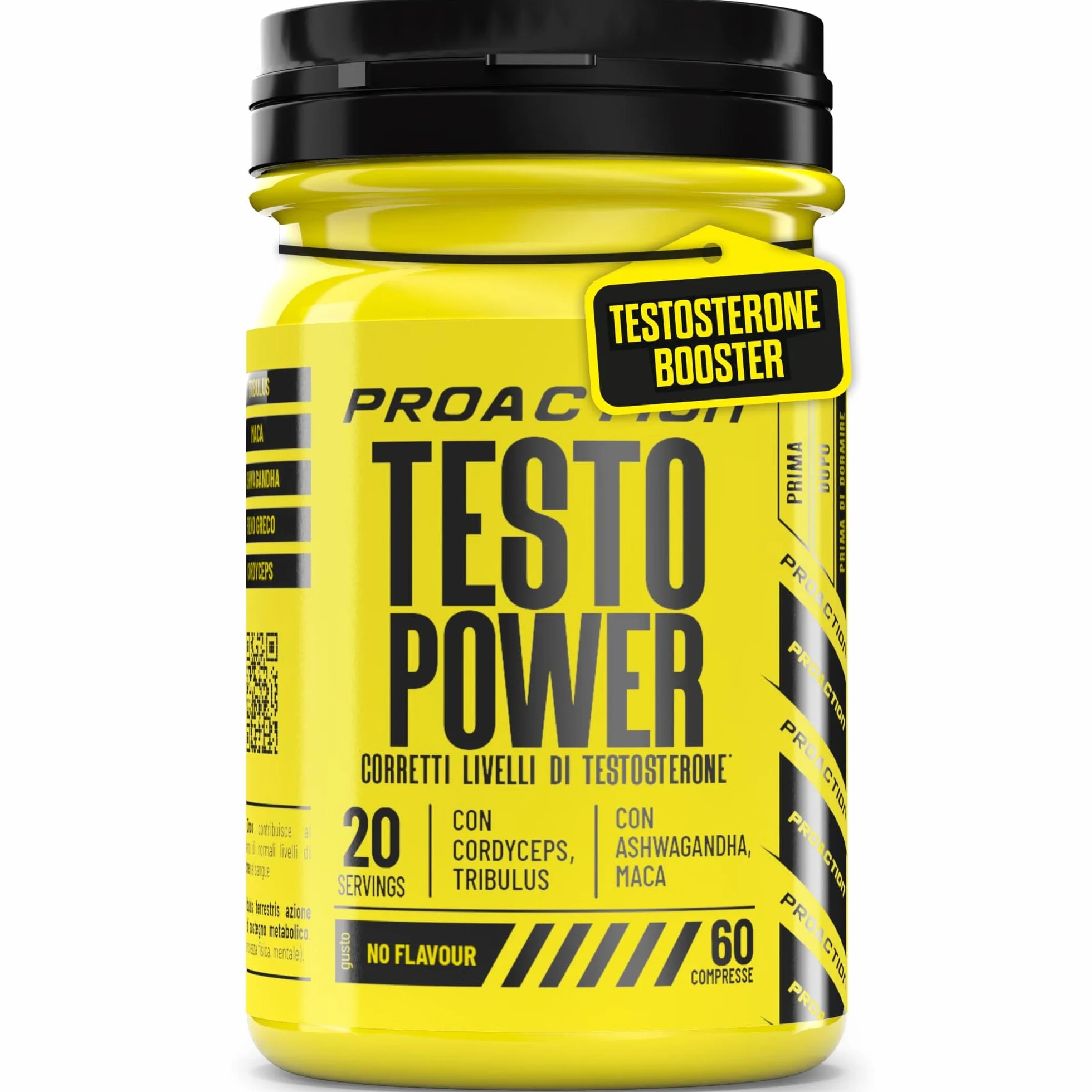 ProAction TESTO POWER | Testosterone Booster con Alto Dosaggio di Tribulus Terrestris, Maca Nera, Fieno Greco, Ashwagandha e Zinco | Integratore Testosterone Uomo per Aumento Massa Muscolare | 60 cpr