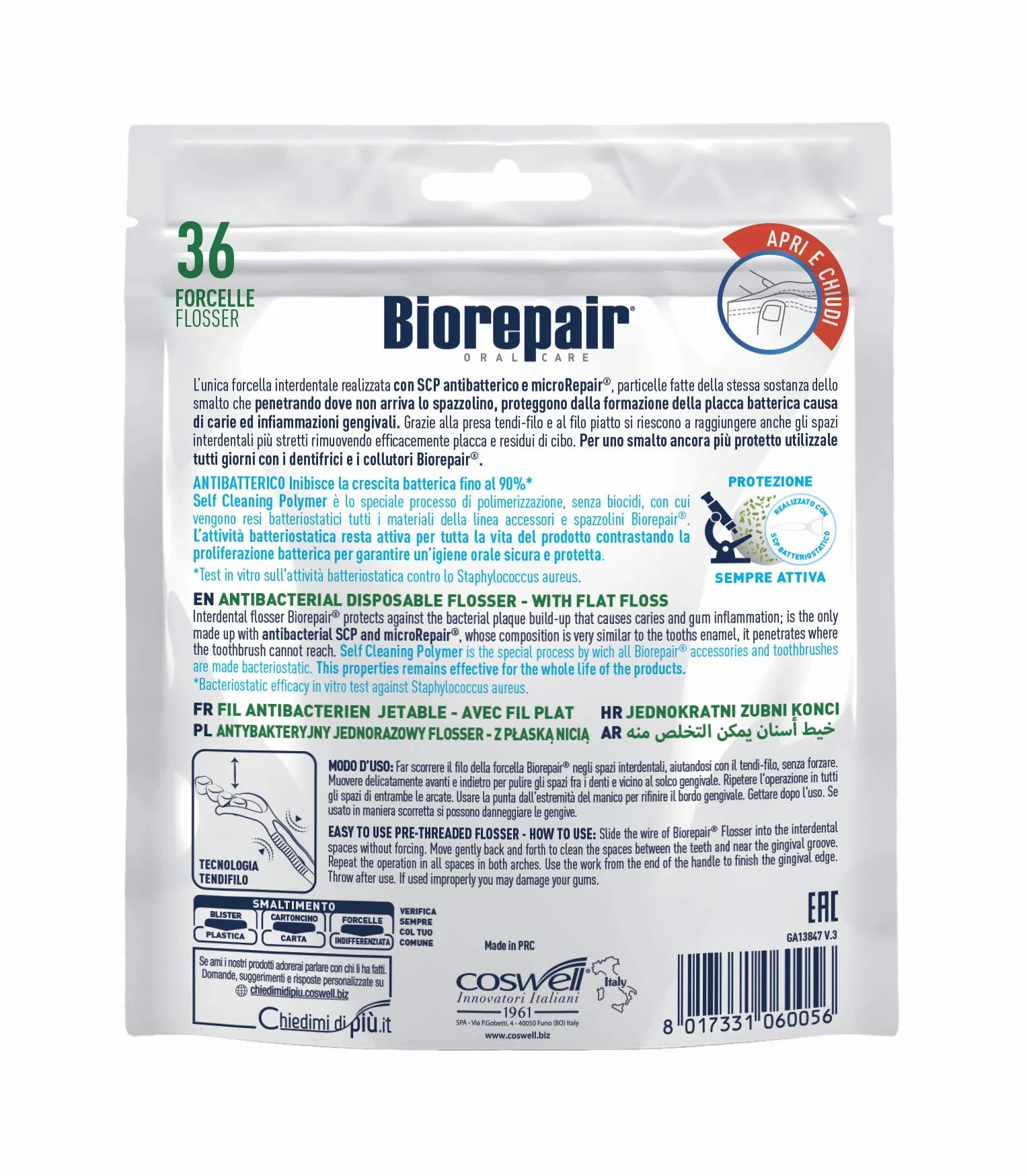 Biorepair, Forcelle Interdentali Monouso Con Microrepair® per Spazi Regolari e Stretti, per Igiene Orale, Ripara-Smalto, Aroma Menta Fresca, Pacco da 6 x 36 Pezzi