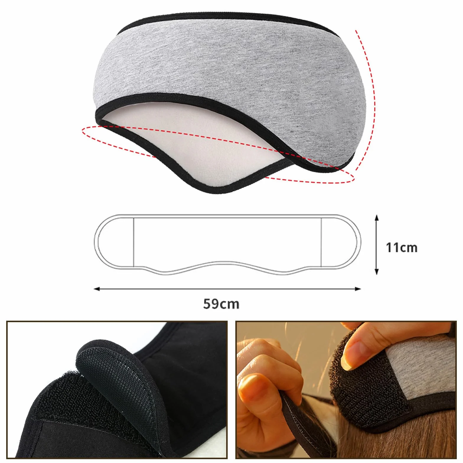 Cuffia Antirumore Insonorizzata in Morbido Tessuto di Poliestere, Leggera, con Cancellazione del Rumore, Fascia per Capelli, Tappi per le Orecchie, per Dormire, Studiare, Lavorare(Grigio)
