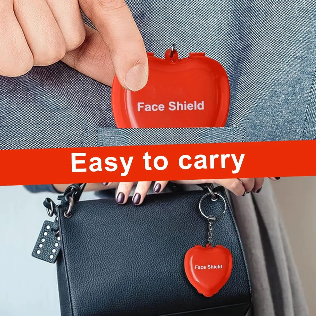 Maschera di respirazione CPR Face Shield Portachiavi Primo Soccorso 4 pezzi rosso
