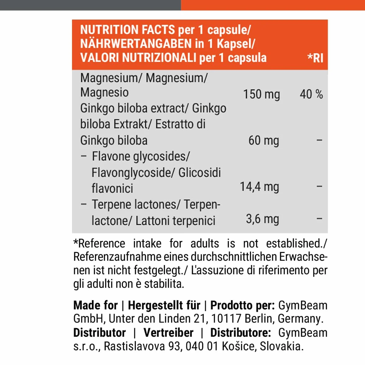 GymBeam Ginkgo Biloba e Magnesio Integratore 90 capsule 60mg Ginkgo Biloba 150mg Magnesio