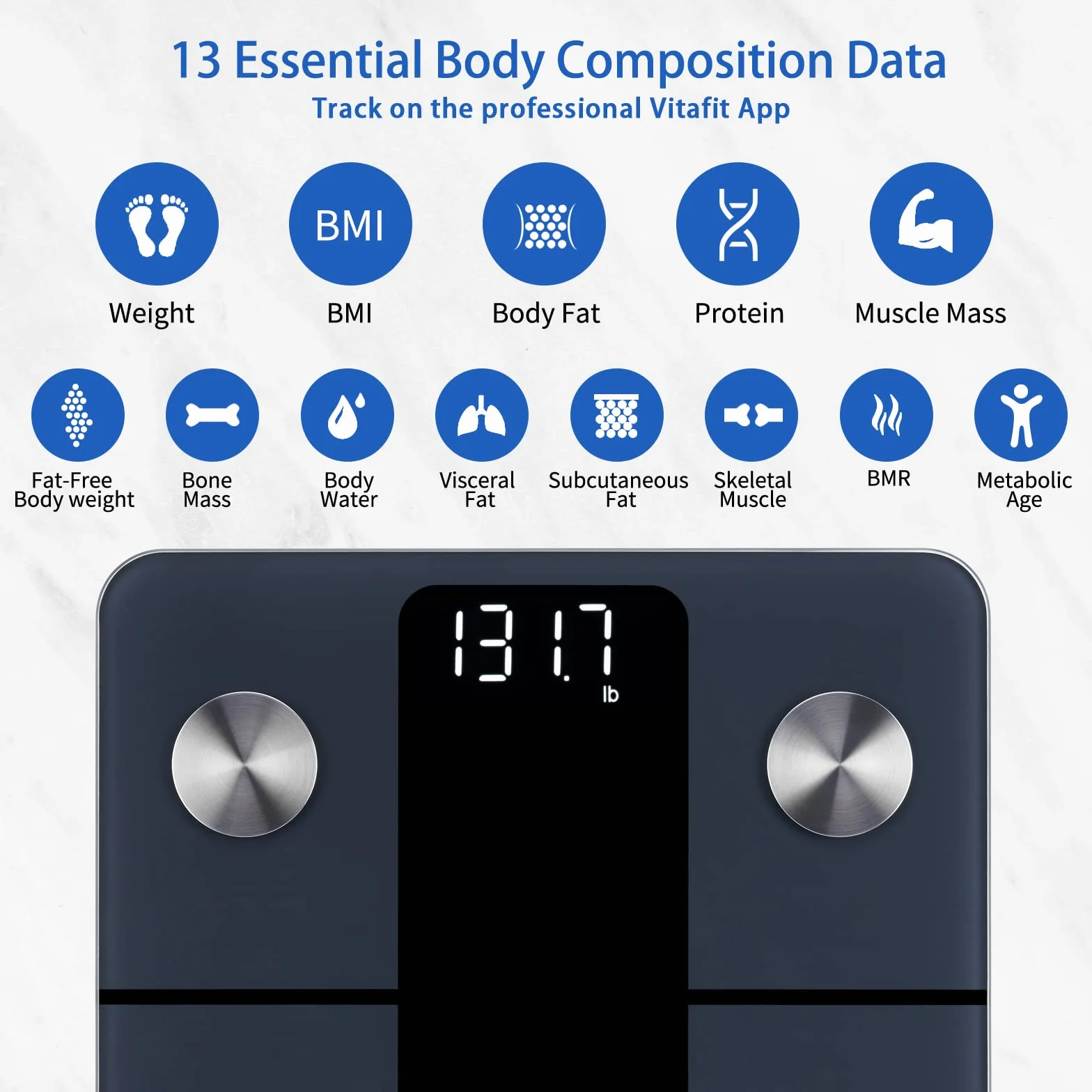 Vitafit Bilancia Pesapersone Digitale Impedenziometrica 180kg LED Alta Precisione 0,05kg Nero