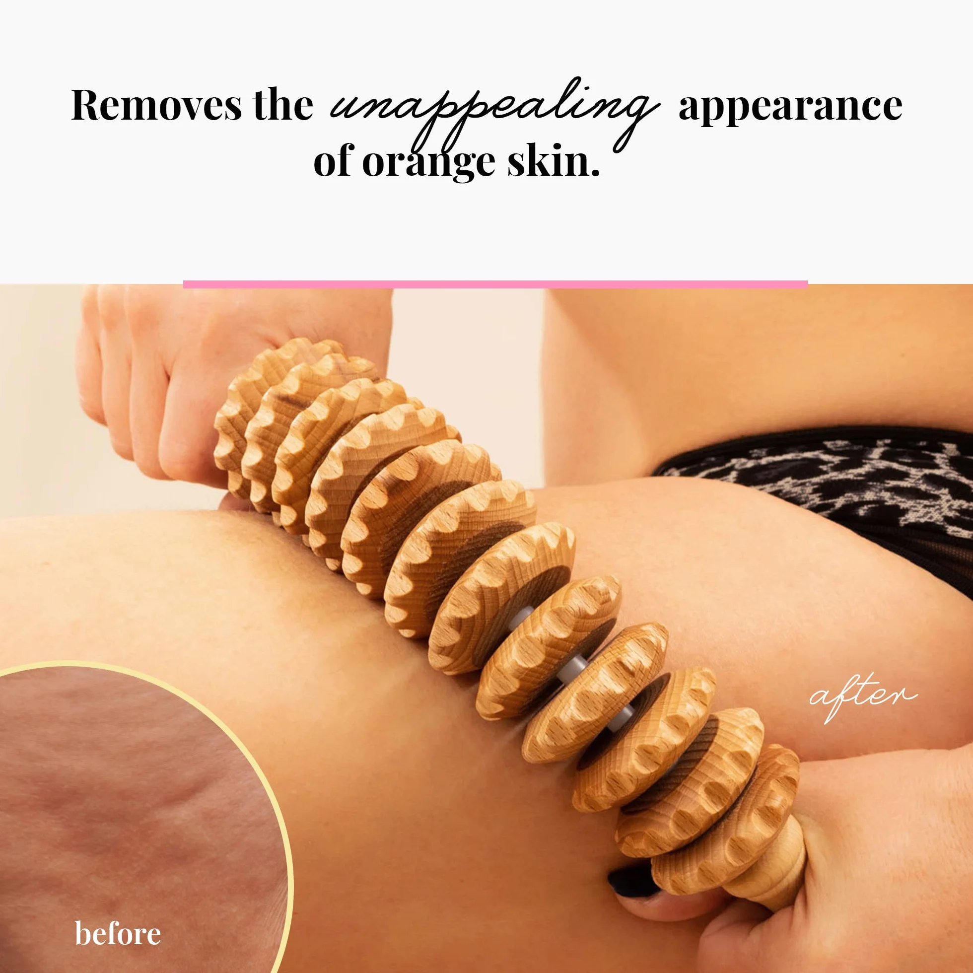 Tuuli Accessories Anti Cellulite Rullo Massaggiatore Massaggio Anticellulite Coscia Maderoterapia Legno 40 cm