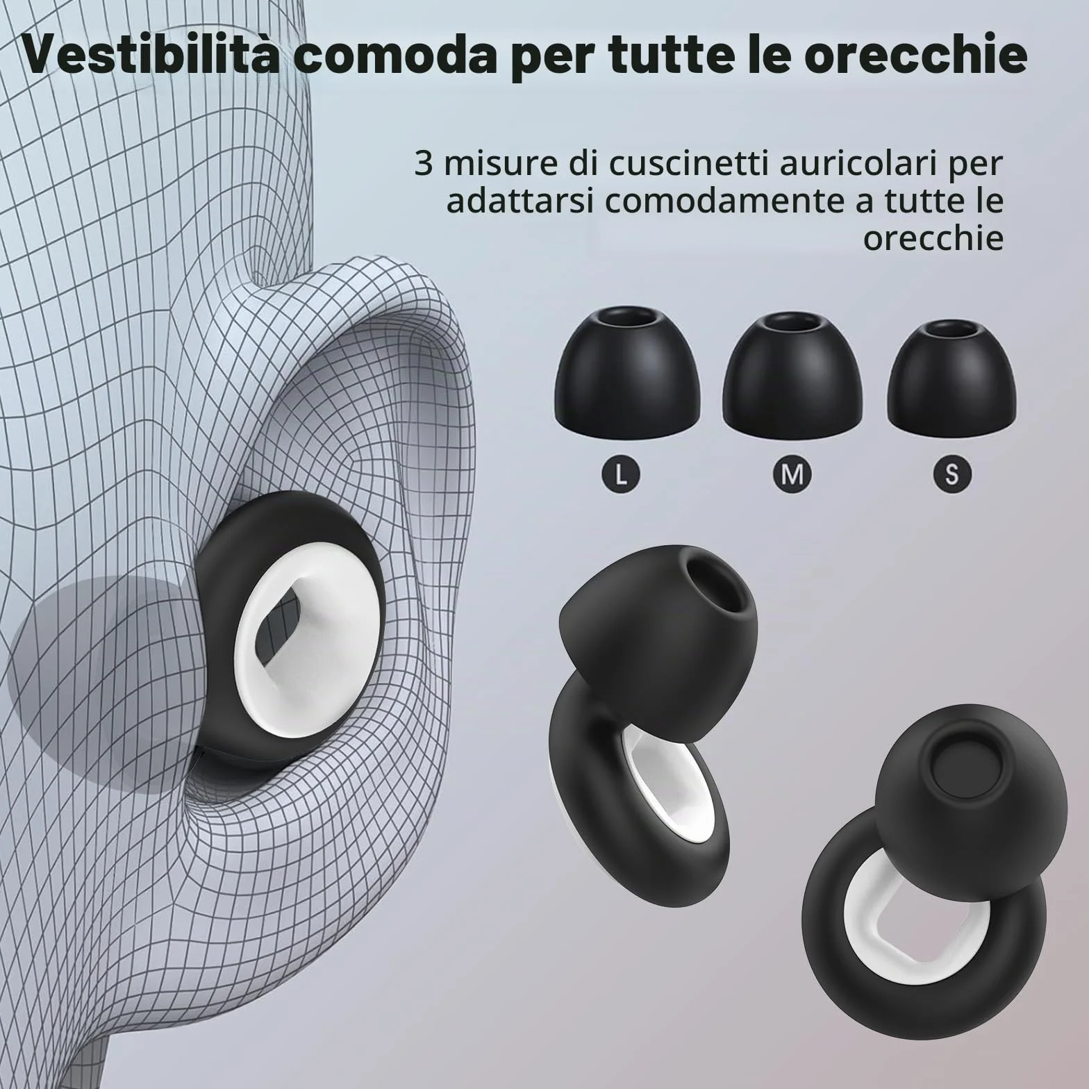Tappi Auricolari Anti-Rumore 33dB in Silicone Riutilizzabili 3 Taglie per Adulti con Custodia