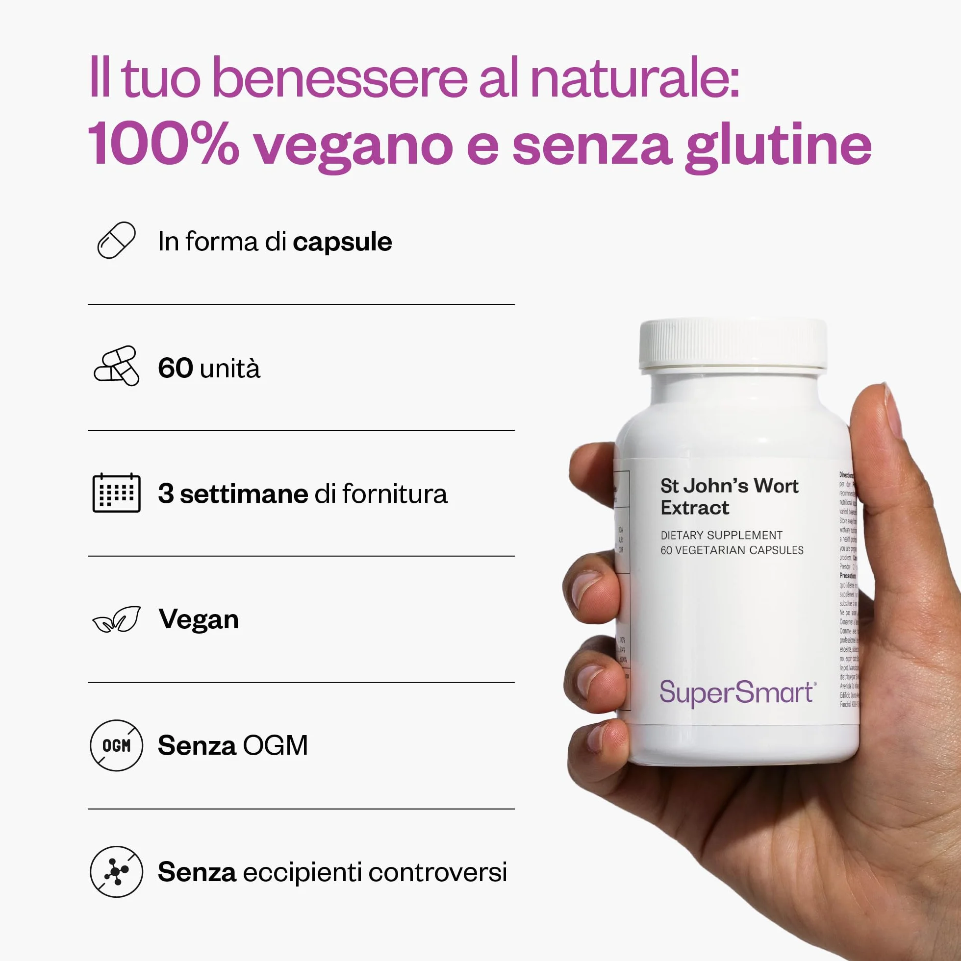 St John's Wort Extract - Estratto di iperico - Concentrato di ipericina (0,3%) - Aiuta a migliorare l'umore - Aiuta a ridurre i problemi del sonno - Vegano - Senza glutine - SuperSmart