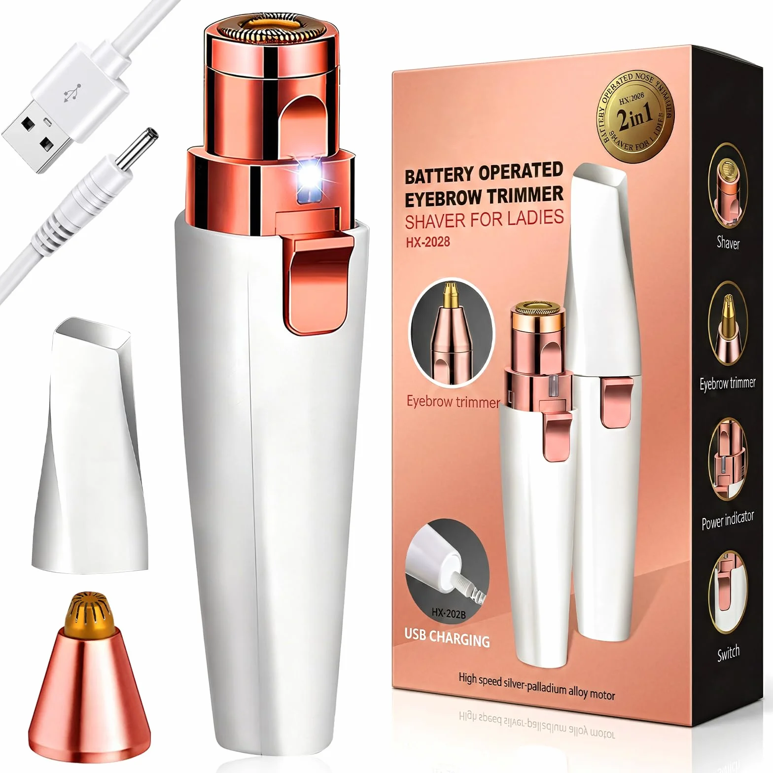 Epilatore Viso e Sopracciglia 2 in 1,Viso Epilatore per Uomo e Donna,Multiuso epilatore per sopracciglia,labbra e area del viso,Facile da maneggiare,Design compatto e pratico
