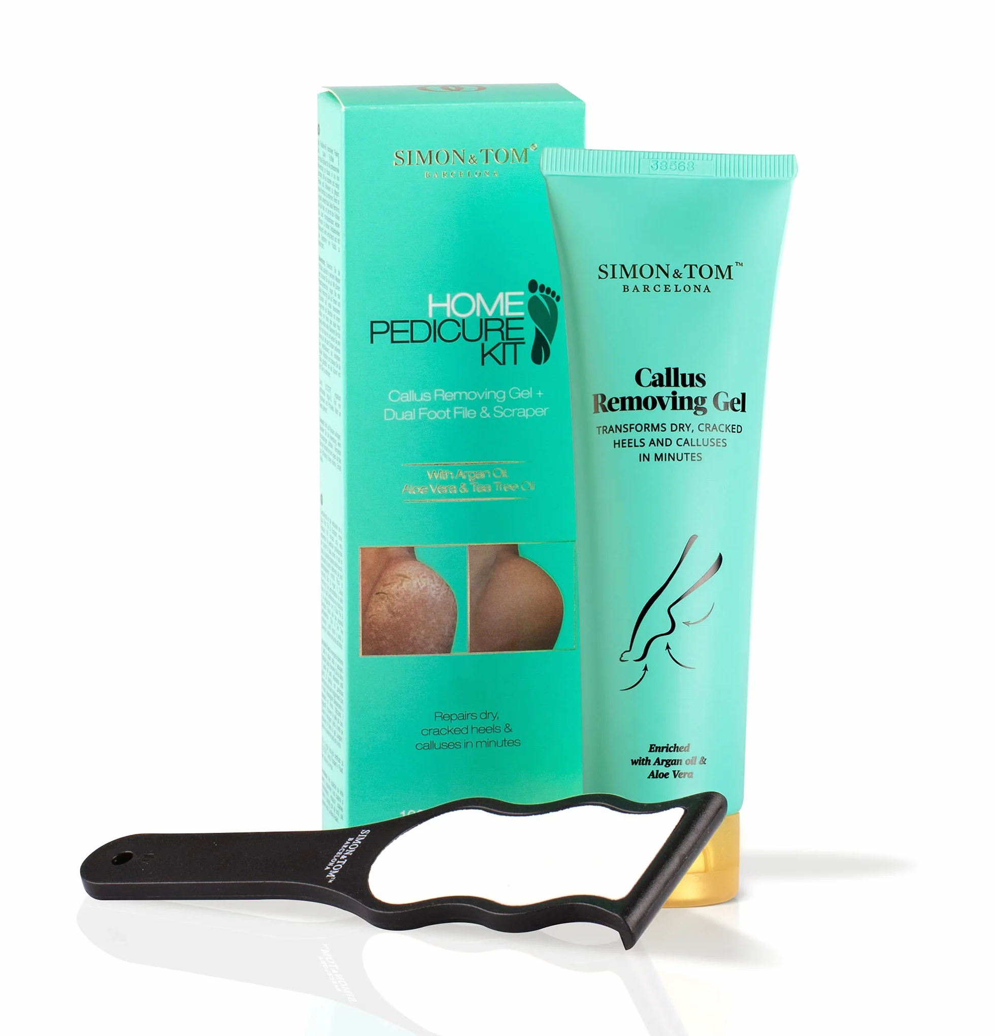 Simon&Tom Home Pedicure Kit Gel 100ml Elimina Calli Durezze Talloni Screpolati Argan Bio Tea Tree Oil Aloe Vera Vitamina E