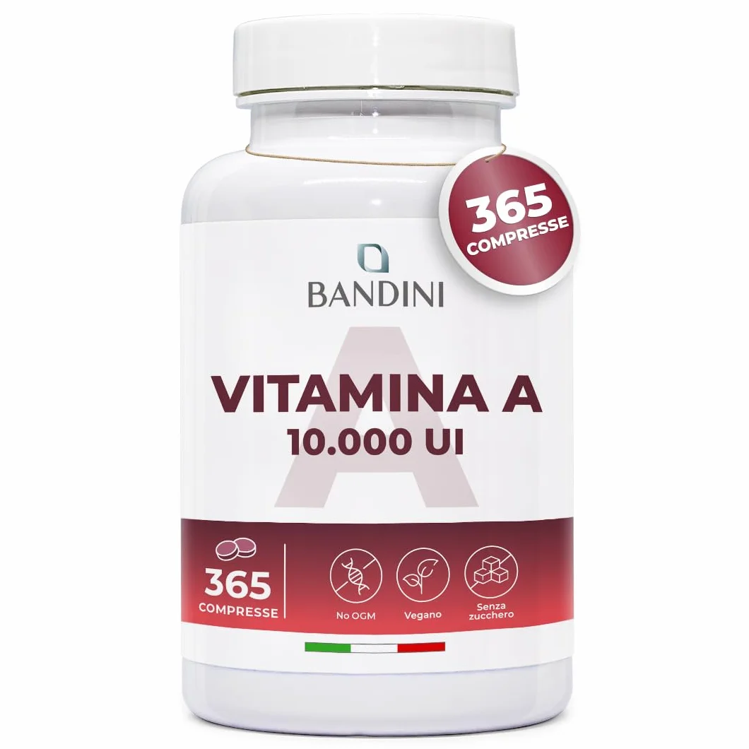 Bandini® Vitamina A Pura, 365 Microcompresse Vegane (1+ Anno di fornitura), Contribuisce al Mantenimento di Pelle e Vista Normali, Acetato di Retinile, Alternativa a Vitamina A Gocce, No OGM