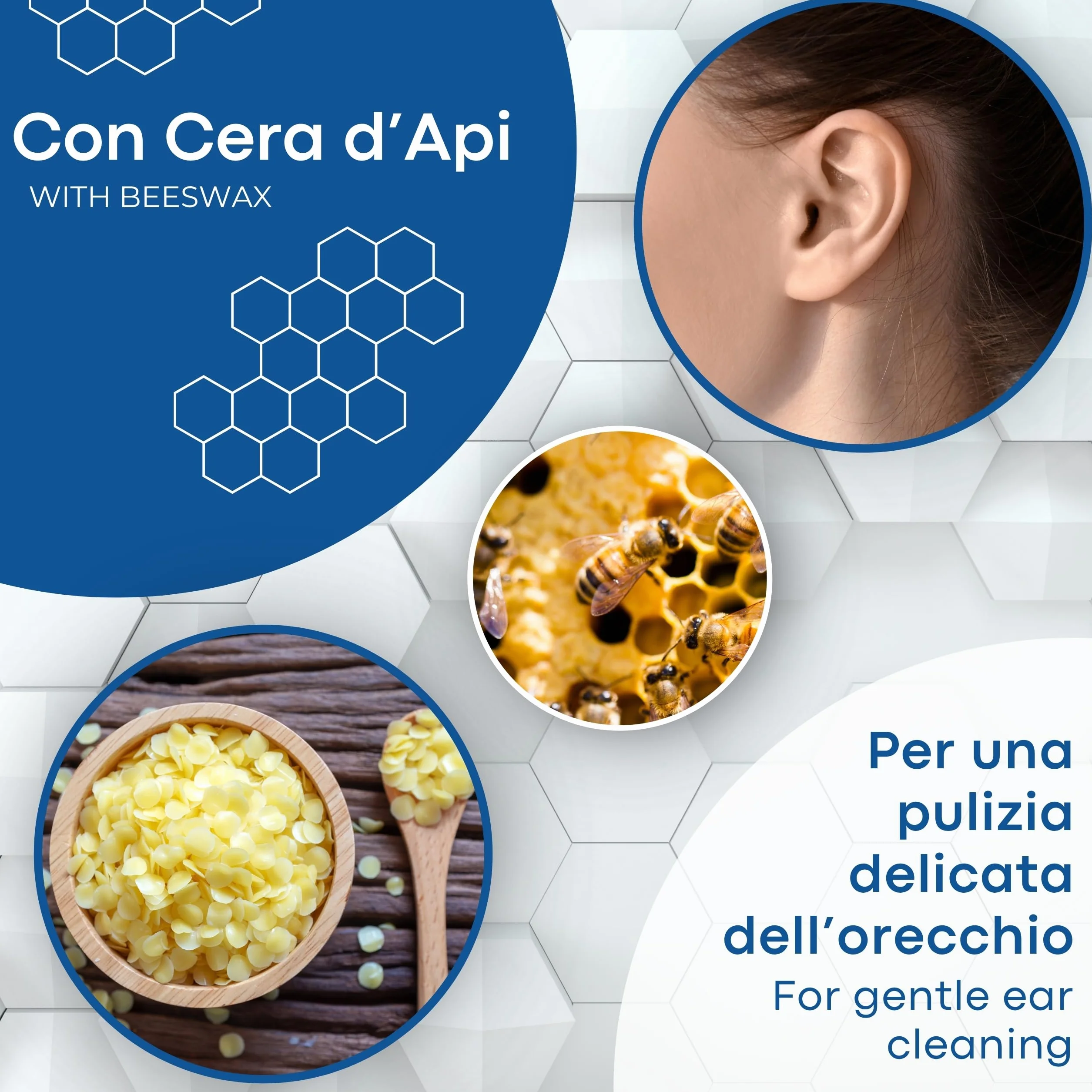 2 Coni per Orecchie con Cera d’Api Naturale, Pulizia Auricolare Sicura e Delicata, Monouso con Dischi Protettivi Anticera