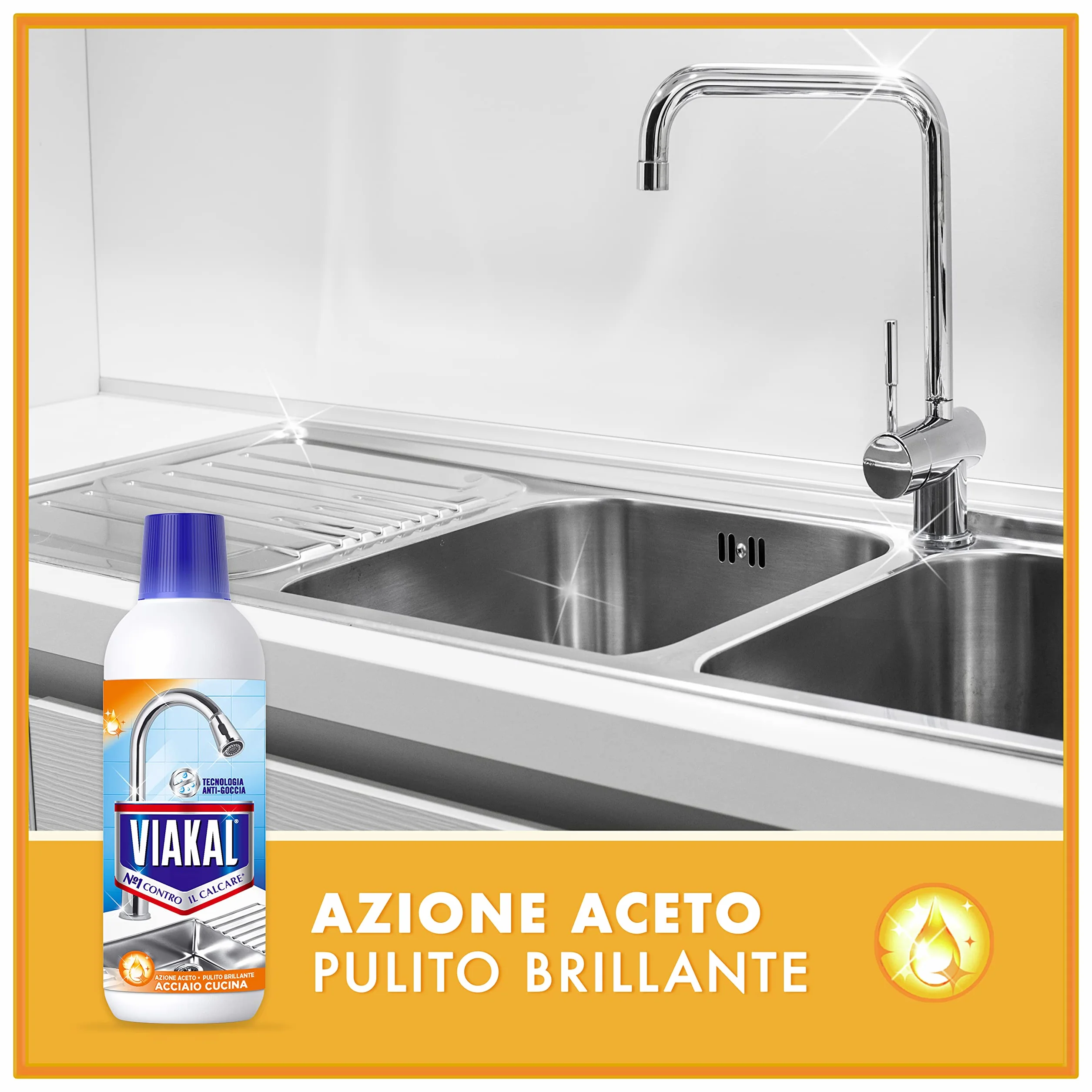 Viakal Anticalcare Detersivo Liquido Acciaio Cucina, 10 x 470 ml, Rimozione Calcare 100%